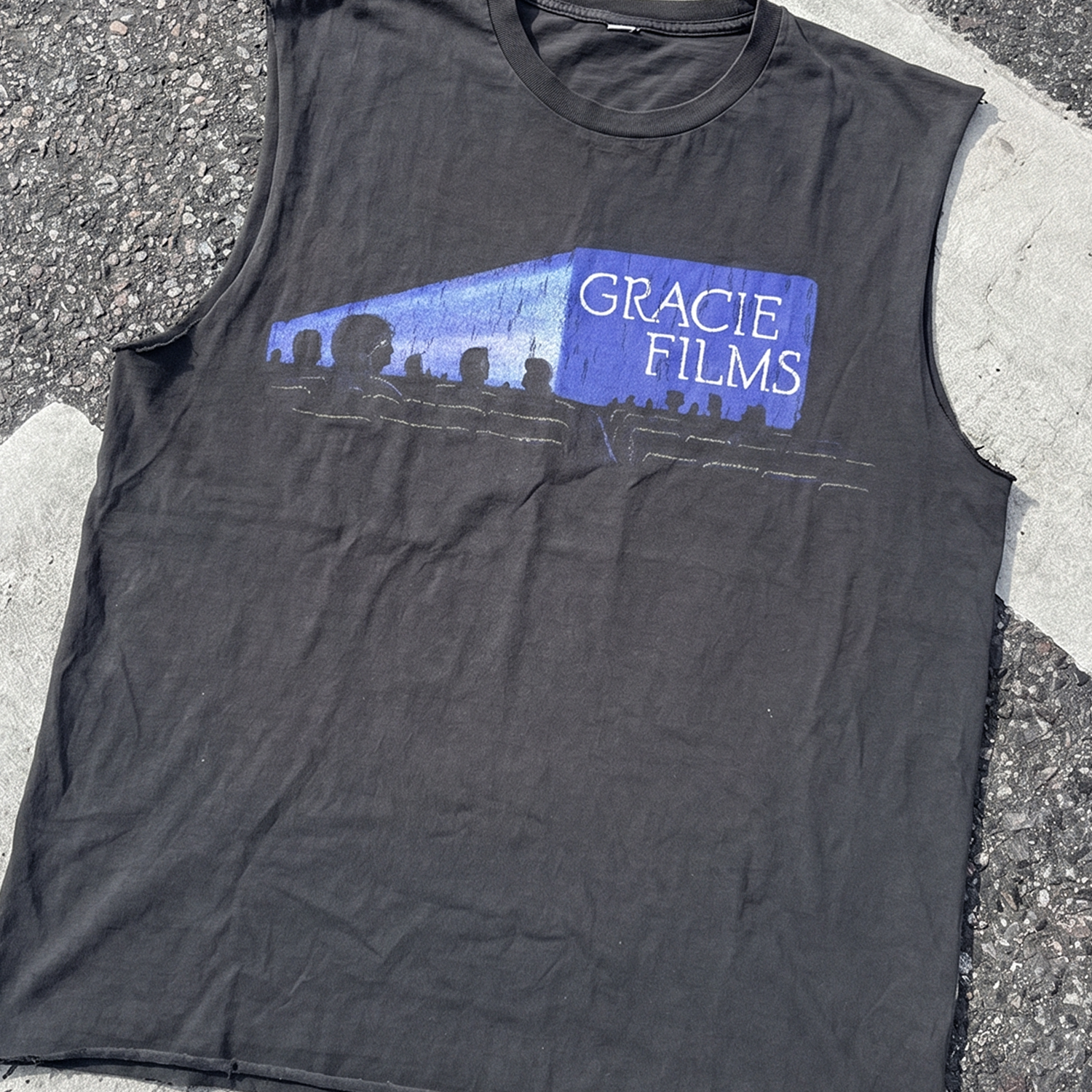 Gracie Films Promo Washed Black Cut-Off T-Shirt