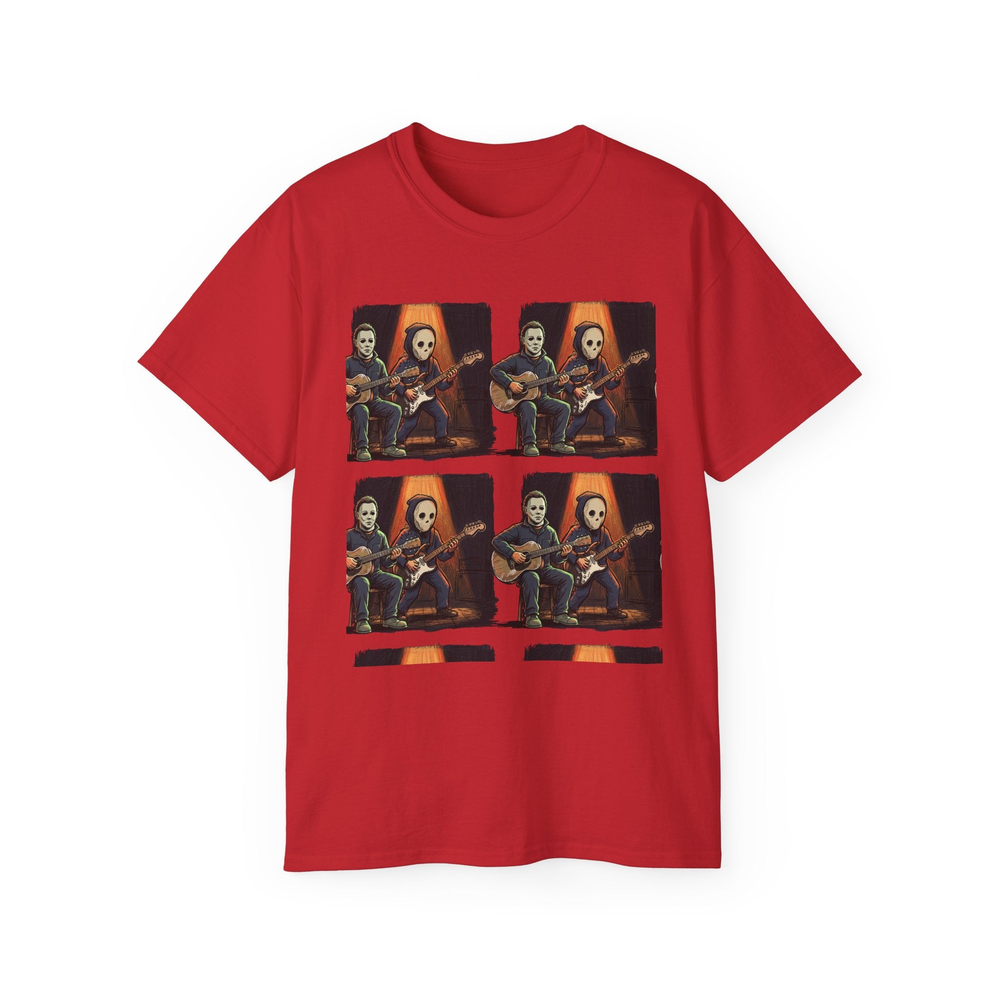 Skeleton Guitar Quartet T‑Shirt — Retro Vintage Horror Band Tee