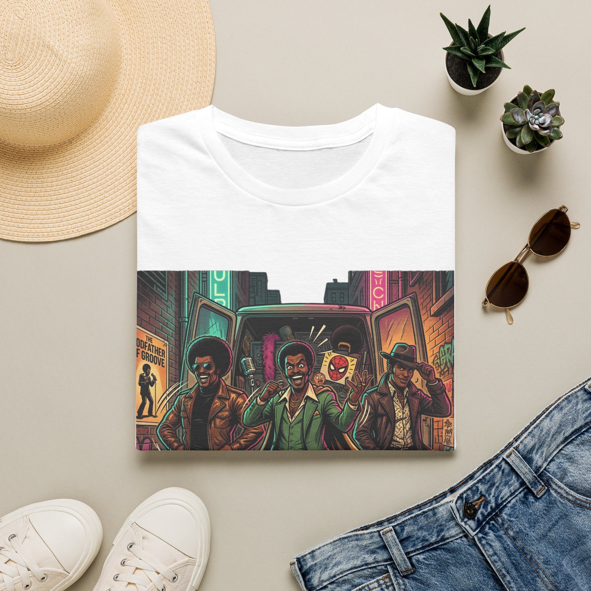 The 3 Godfathers--Retro Groove Crew T-Shirt — Vintage 70s Funk Street Scene
