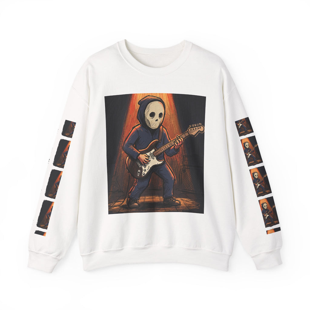 Guitar Skull Crewneck Sweatshirt — Rock Music Skeleton Graphic Pullover