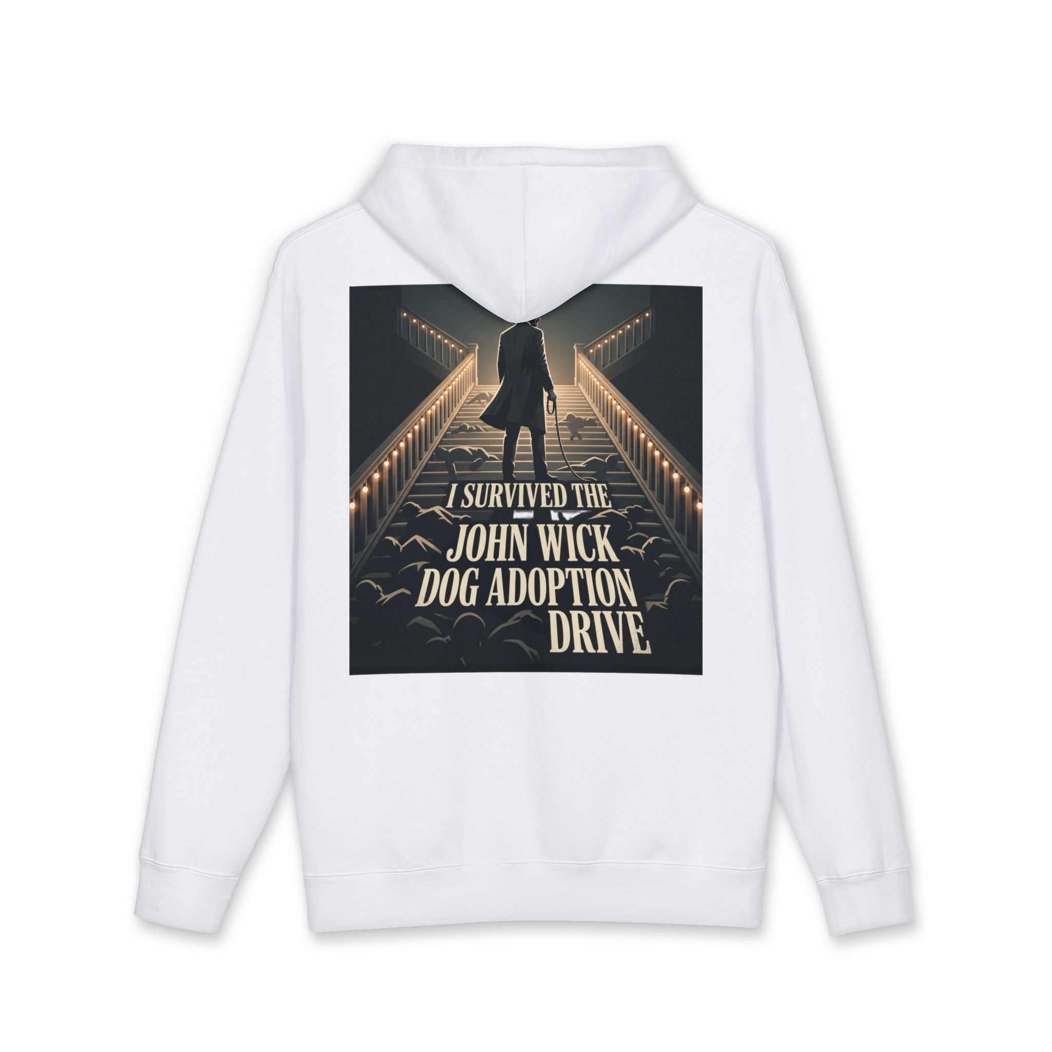 John Wick Dog Adoption Drive Hoodie — "I Survived the John Wick Dog Adoption Drive" Back Print