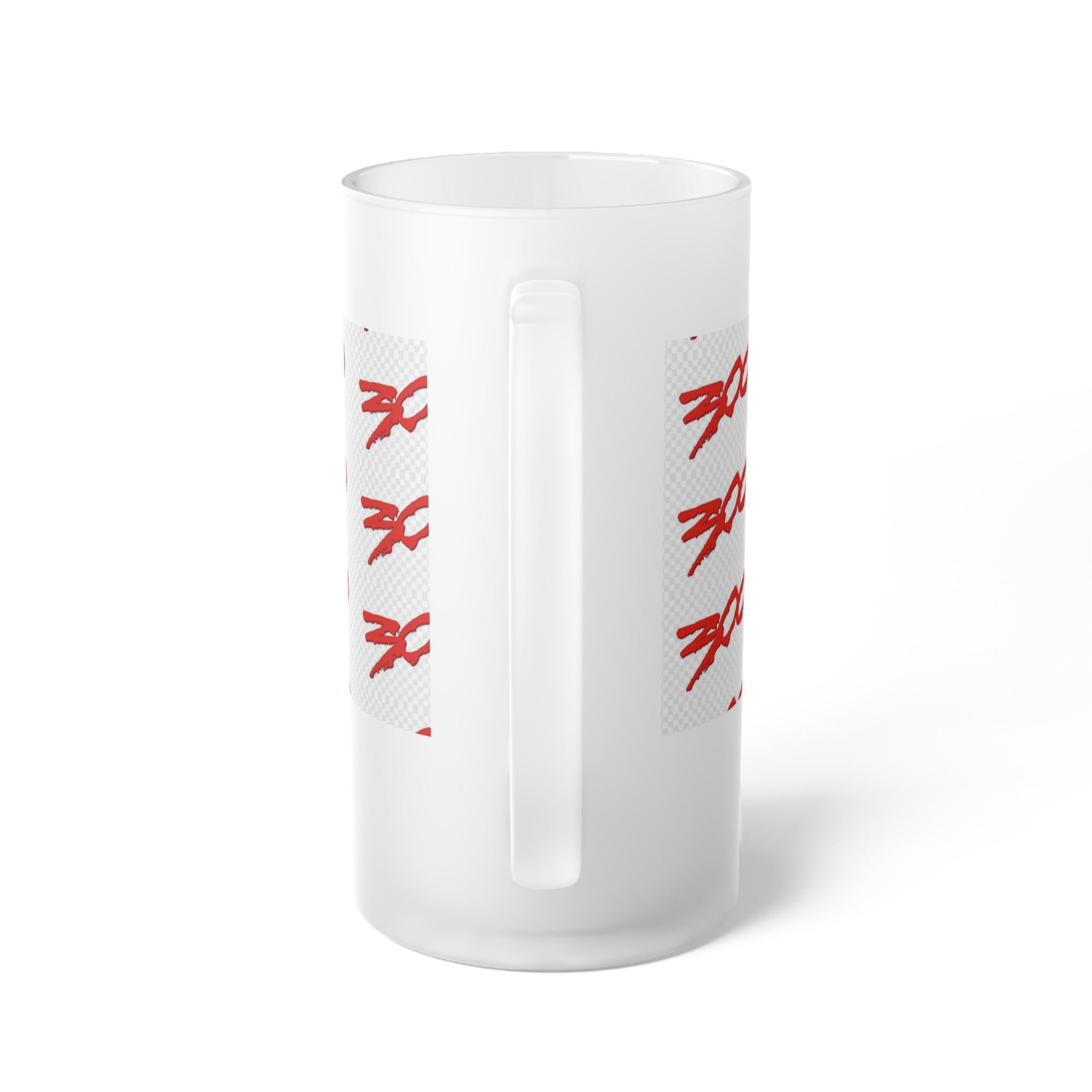 Frosted Beer Mug — Red '300' Script Pattern Glass Pint
