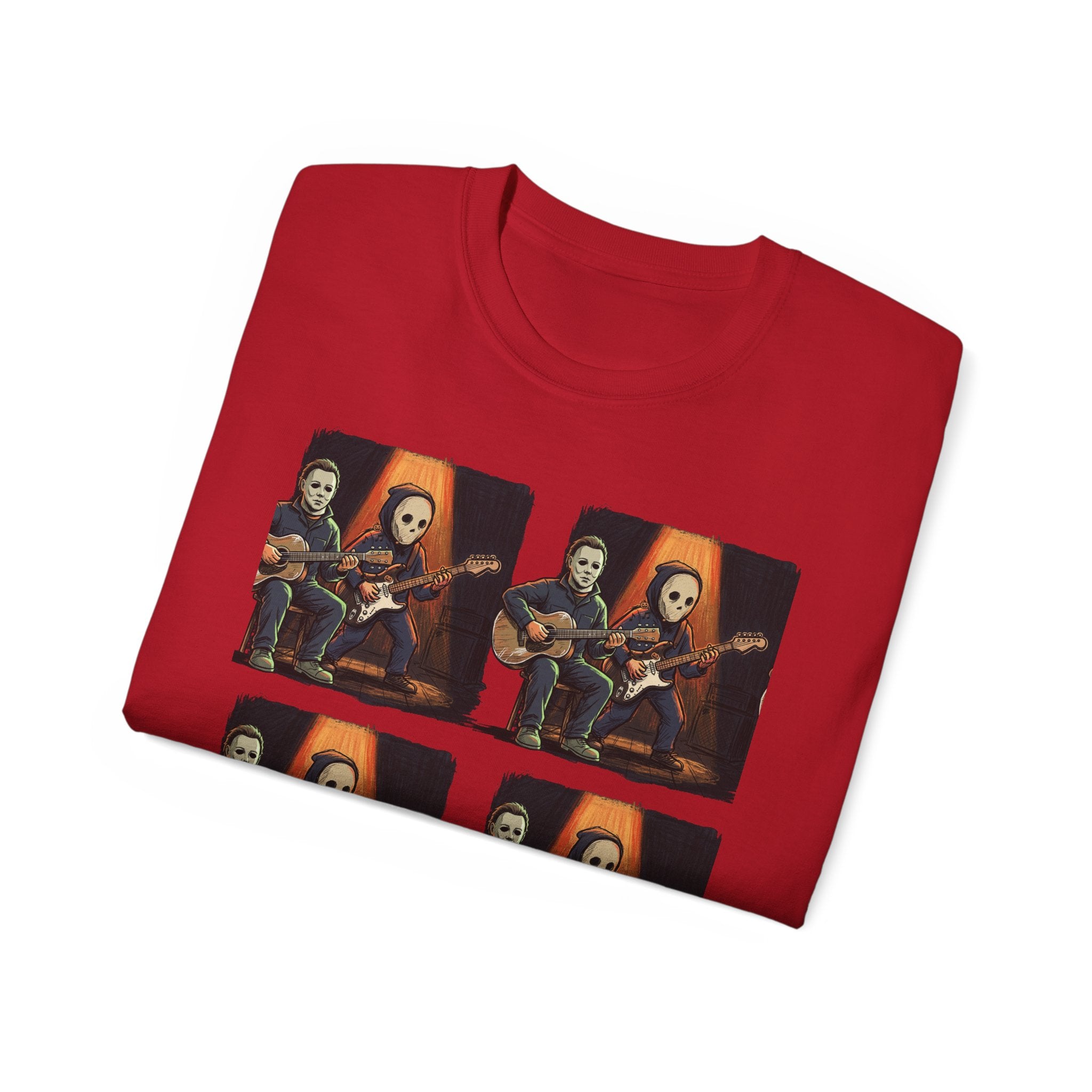 Skeleton Guitar Quartet T‑Shirt — Retro Vintage Horror Band Tee