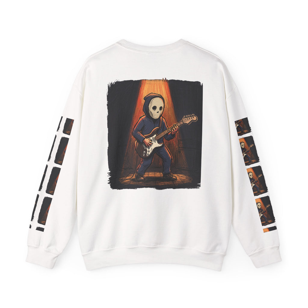 Guitar Skull Crewneck Sweatshirt — Rock Music Skeleton Graphic Pullover