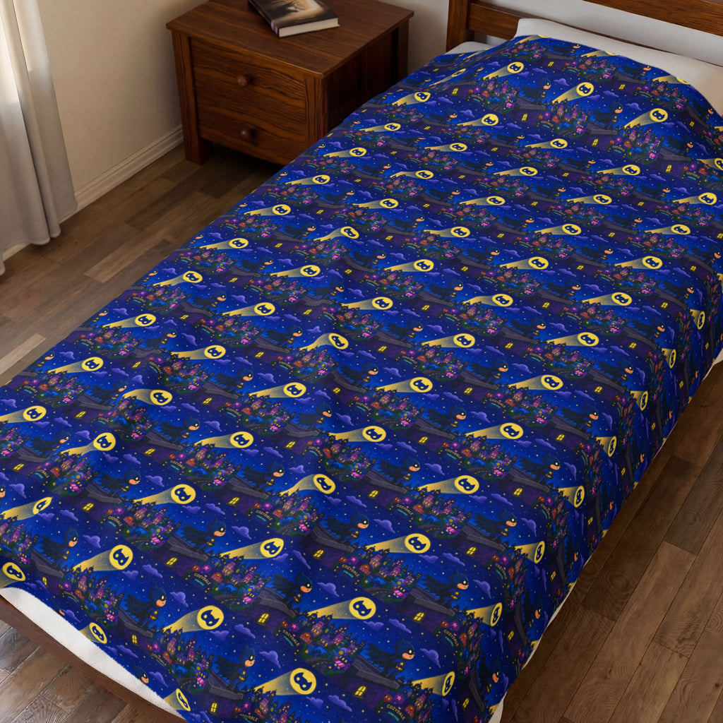 Velveteen Plush Blanket — Blue Space Rocket Pattern Cozy Throw for Kids & Space Fans