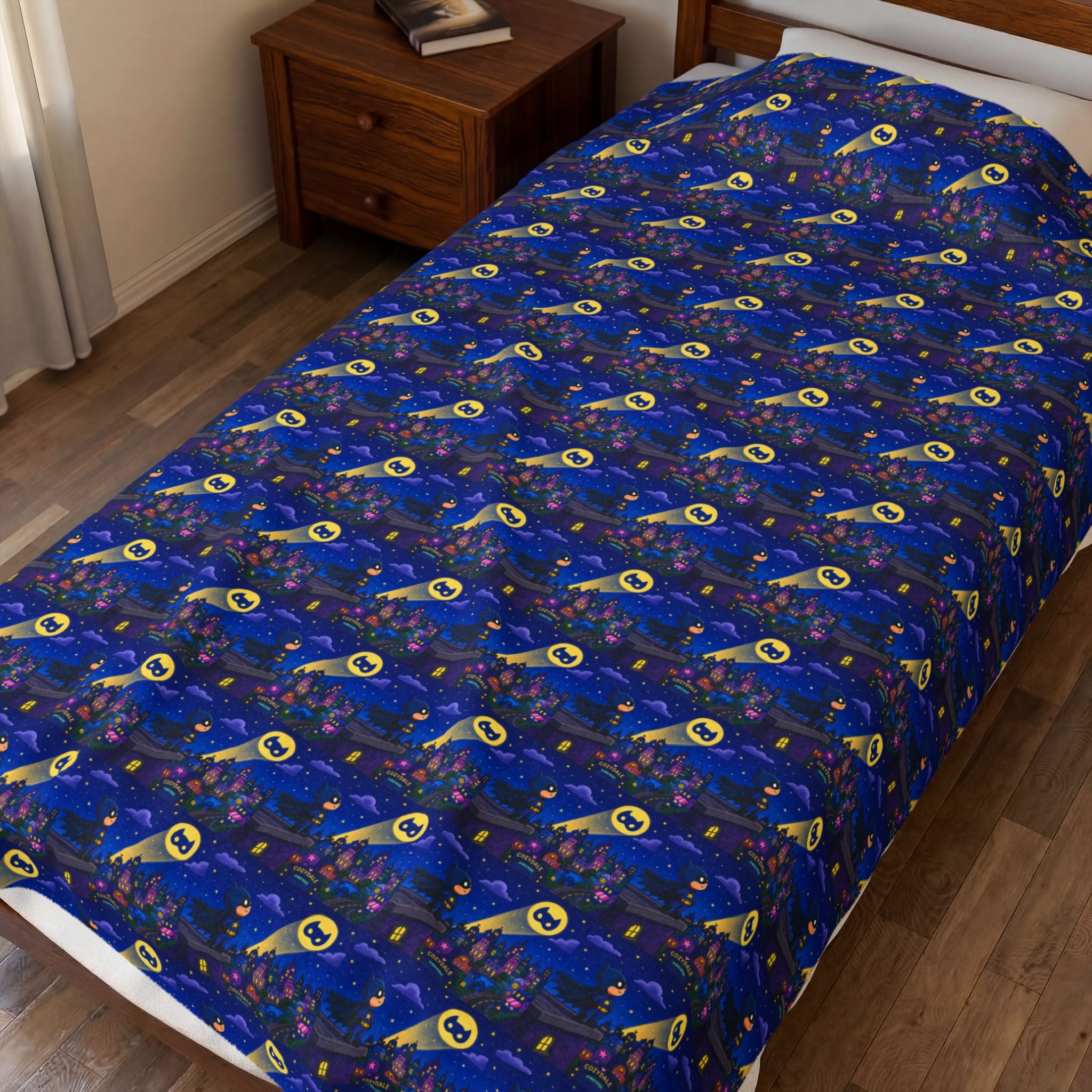 Velveteen Plush Blanket — Blue Space Rocket Pattern Cozy Throw for Kids & Space Fans