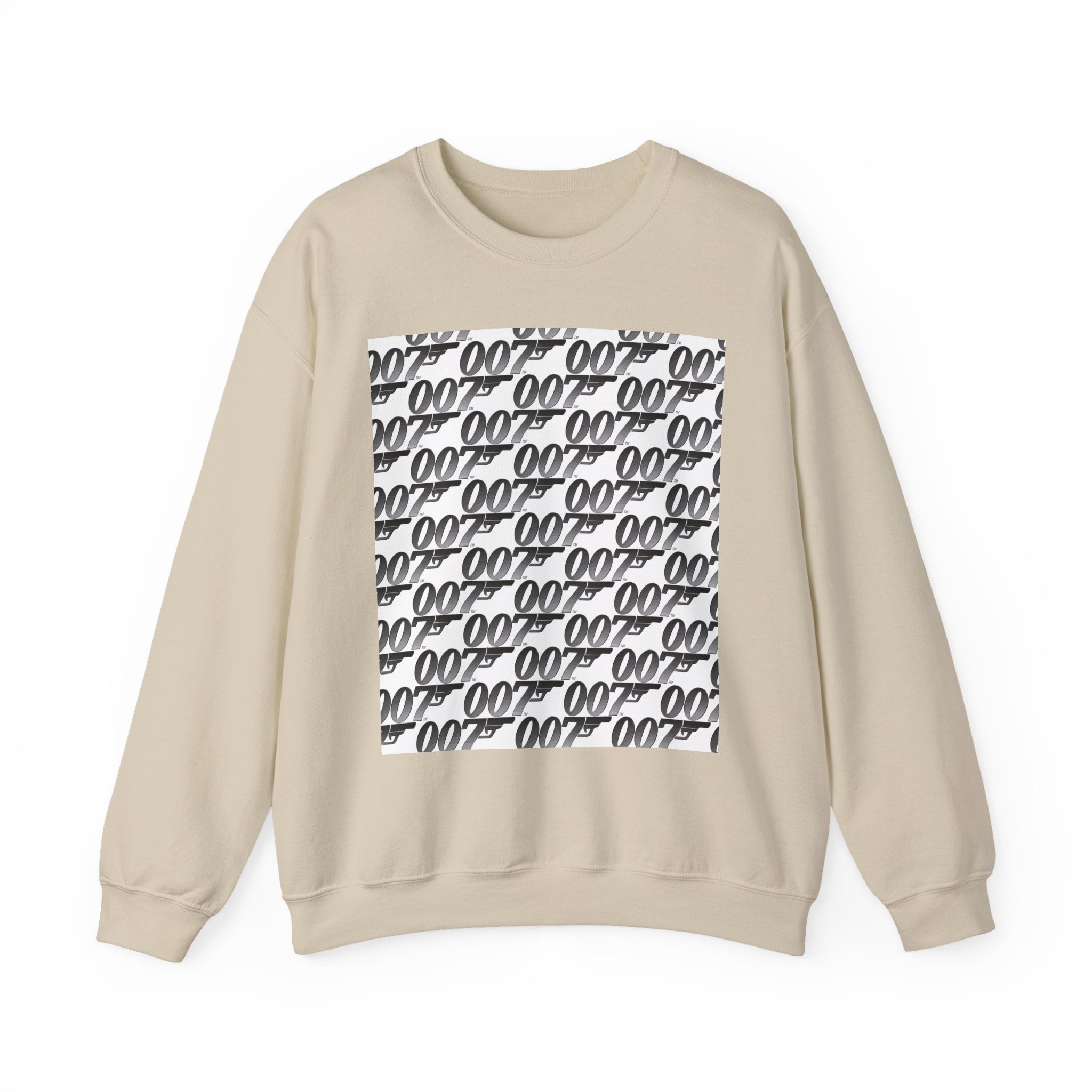 Crewneck Sweatshirt — Repeating '007' Retro Pattern Graphic