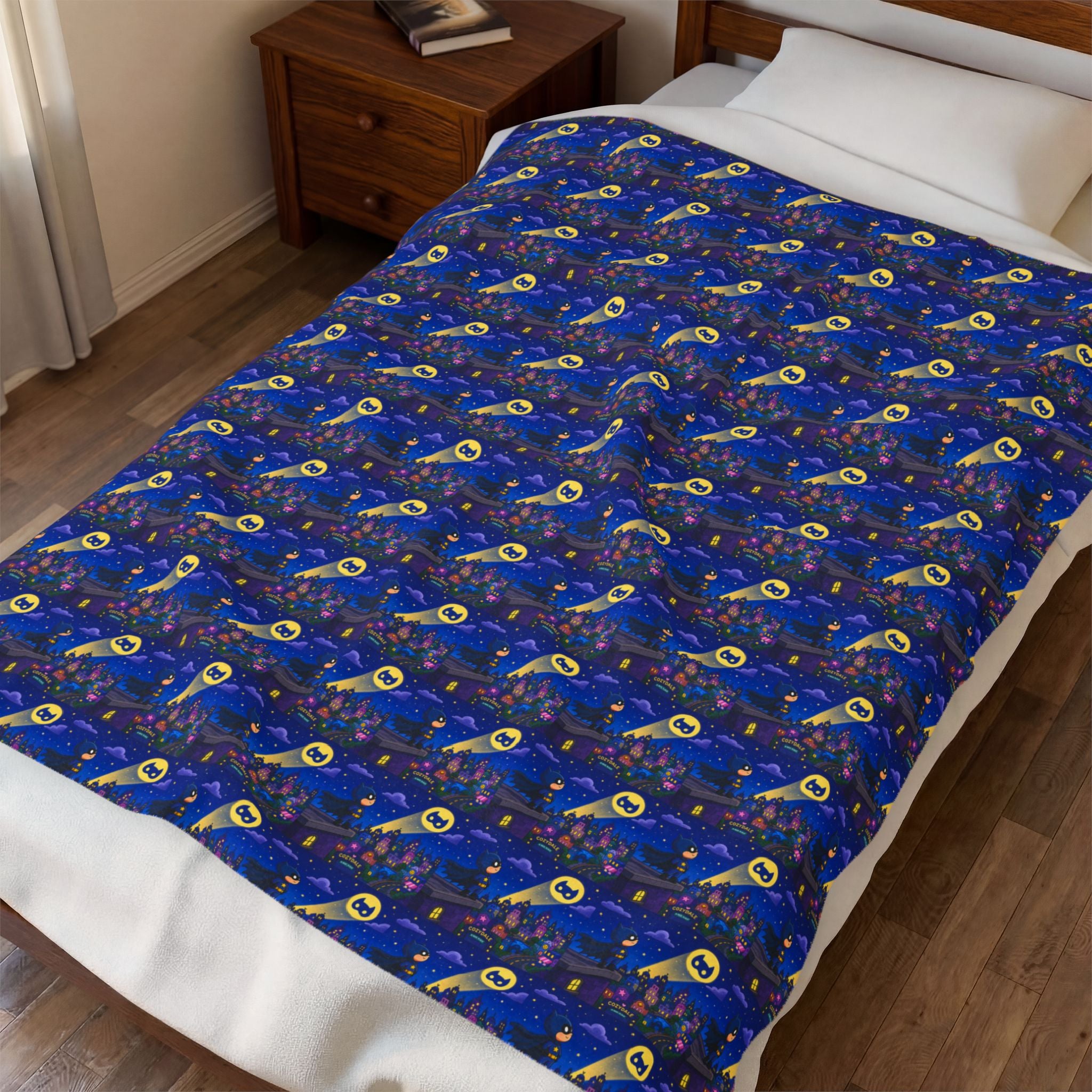 Velveteen Plush Blanket — Blue Space Rocket Pattern Cozy Throw for Kids & Space Fans