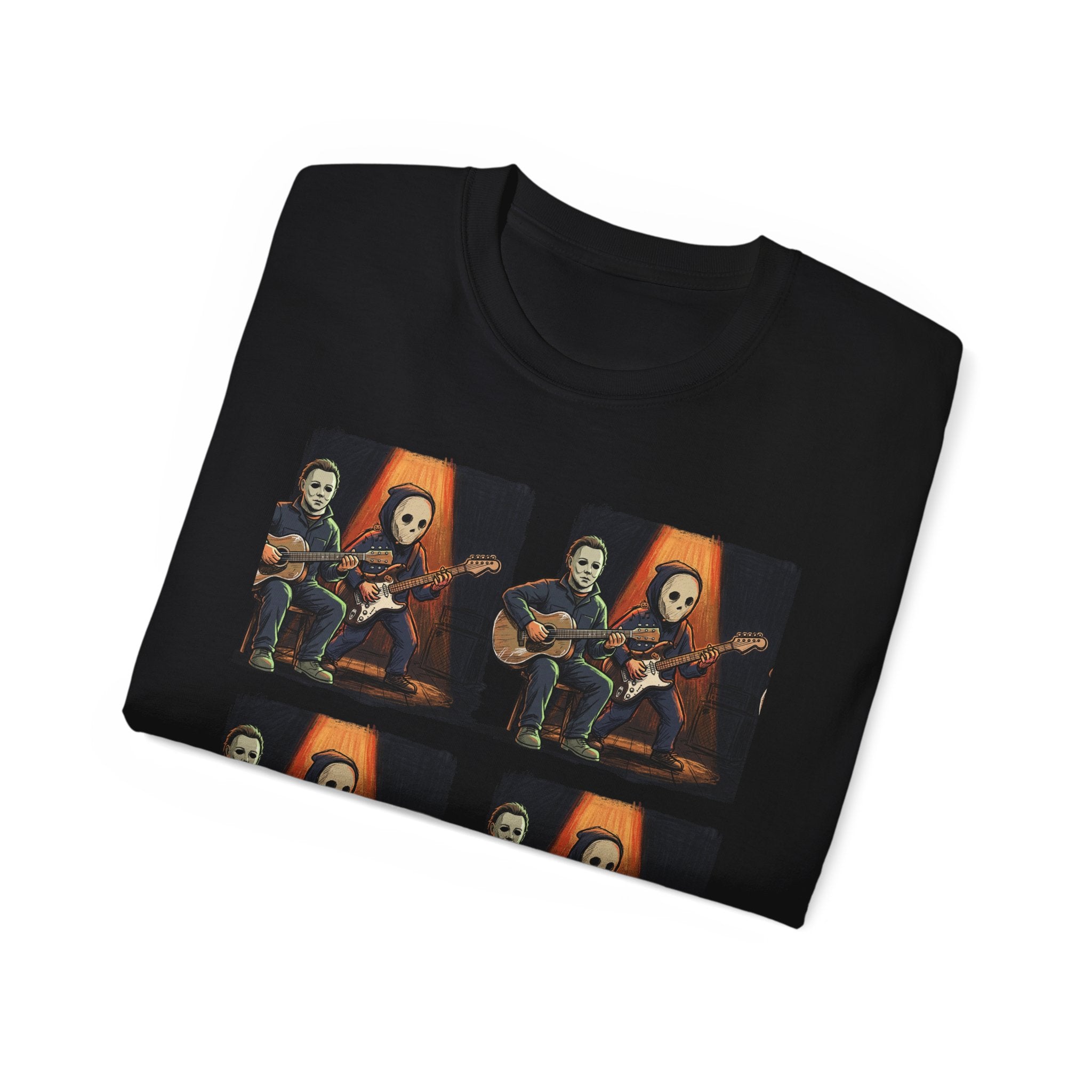 Skeleton Guitar Quartet T‑Shirt — Retro Vintage Horror Band Tee