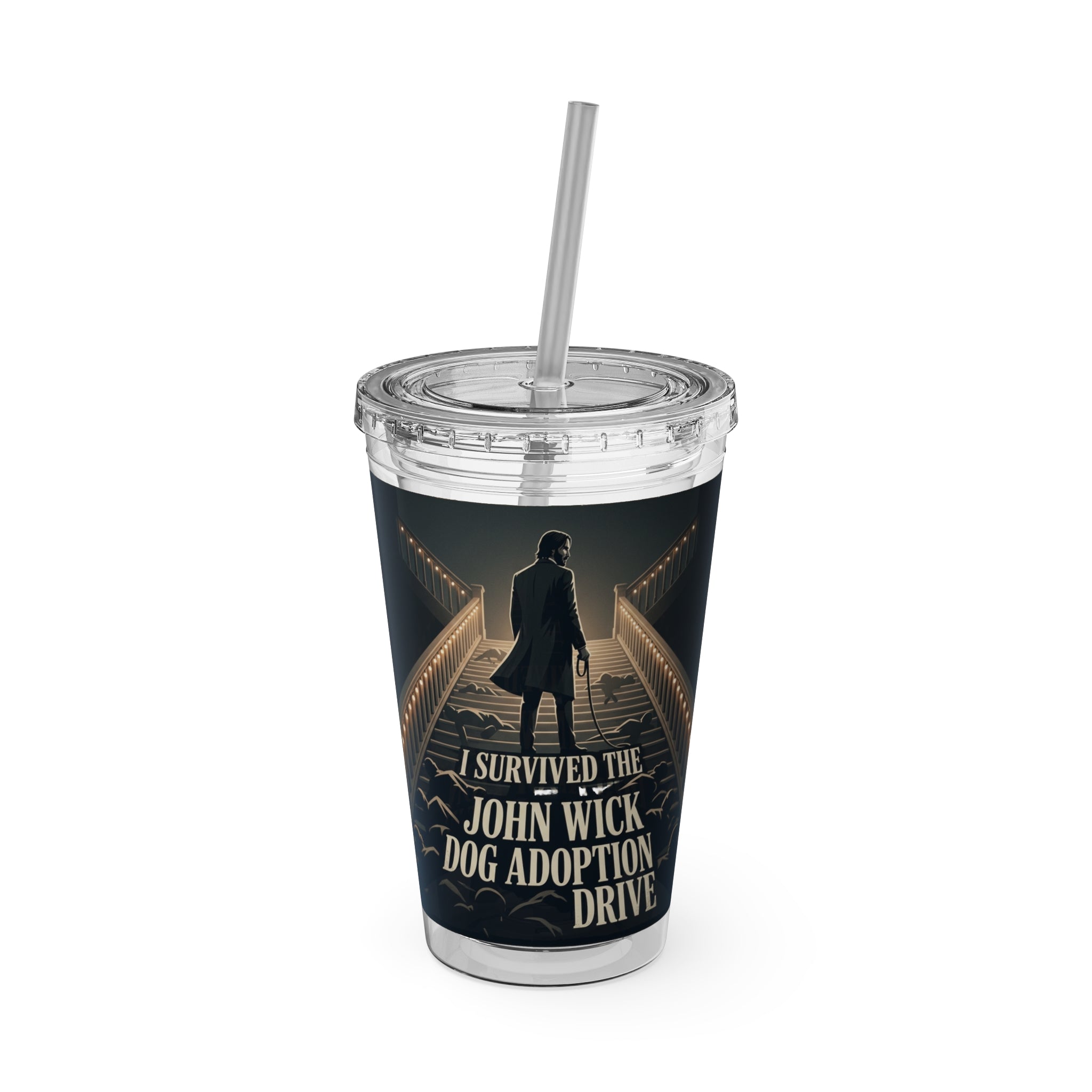 John Wick Dog Adoption Drive Tumbler - 16oz Insulated Straw Cup