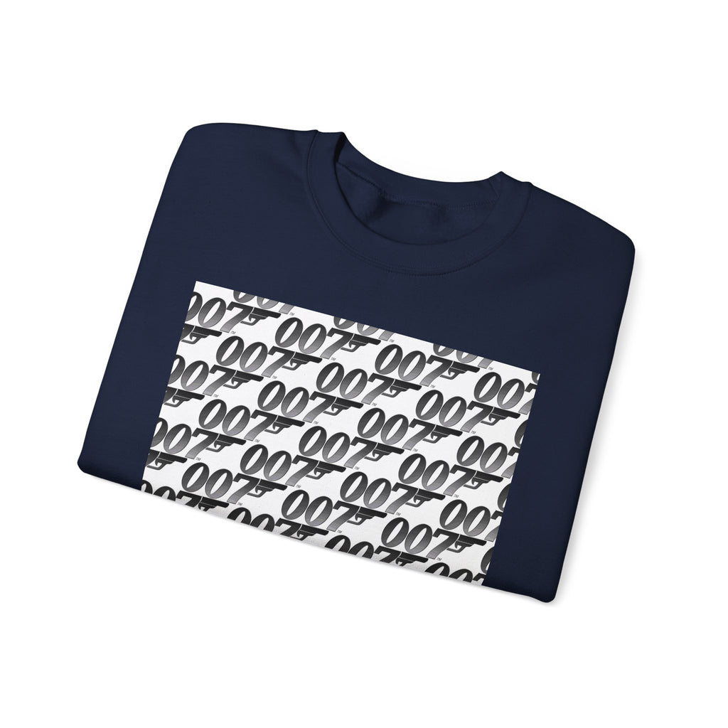 Crewneck Sweatshirt — Repeating '007' Retro Pattern Graphic