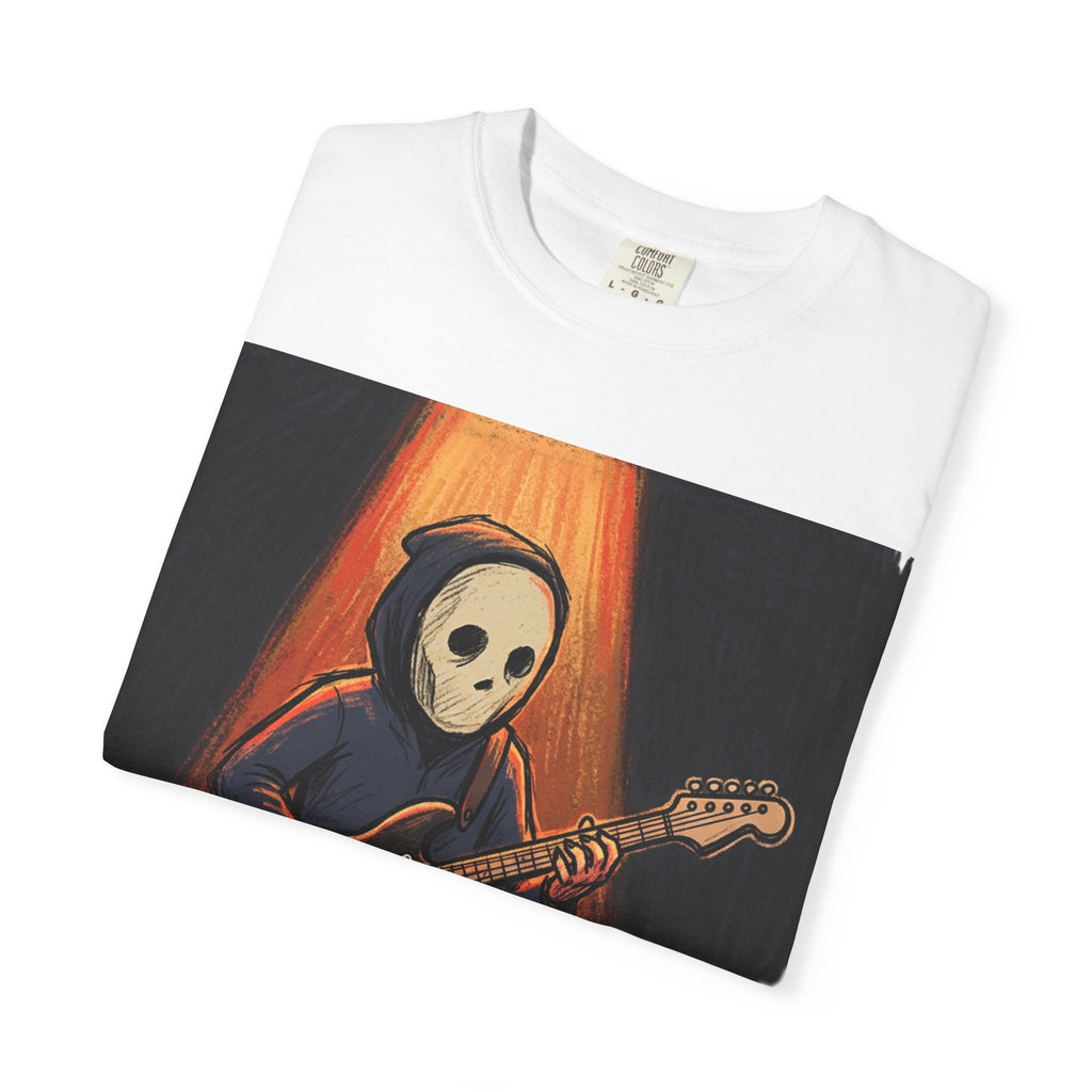 Guitar-Playing Skull Tee — Rocker Skeleton Graphic T-Shirt
