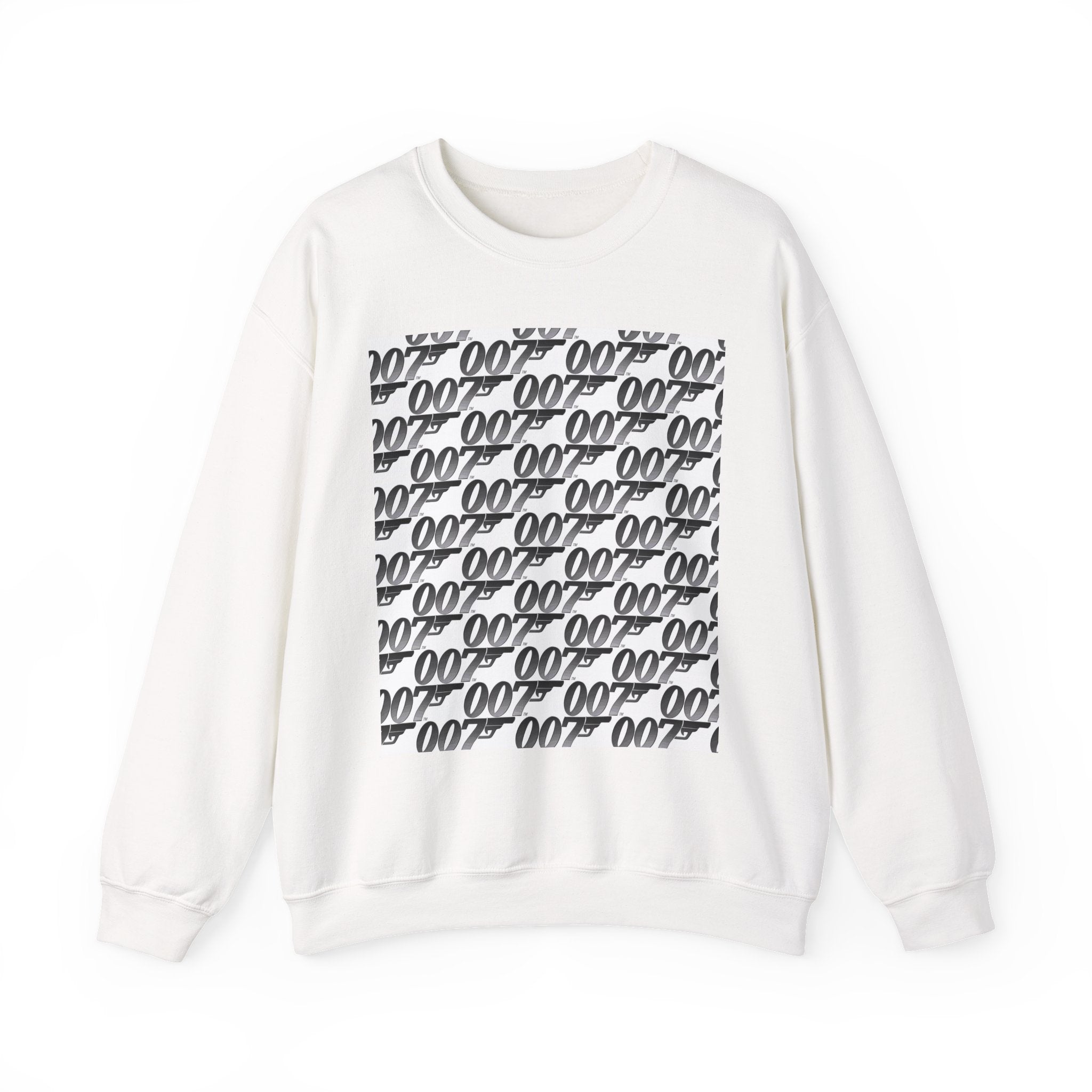 Crewneck Sweatshirt — Repeating '007' Retro Pattern Graphic