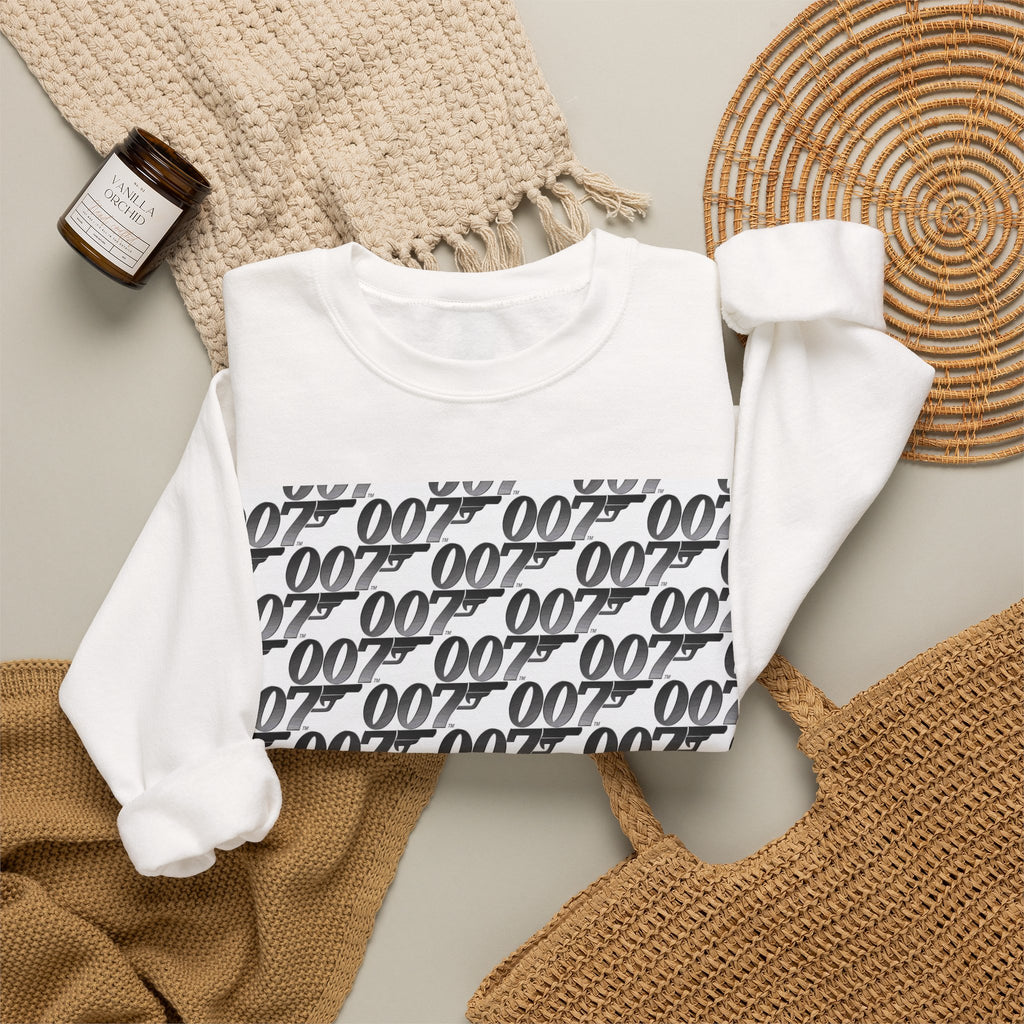 Crewneck Sweatshirt — Repeating '007' Retro Pattern Graphic