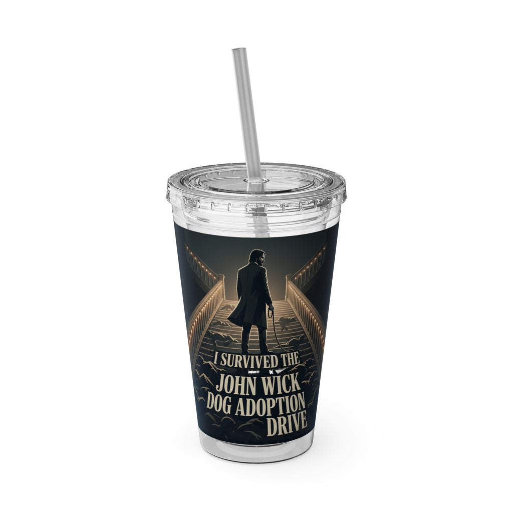 John Wick Dog Adoption Drive Tumbler - 16oz Insulated Straw Cup