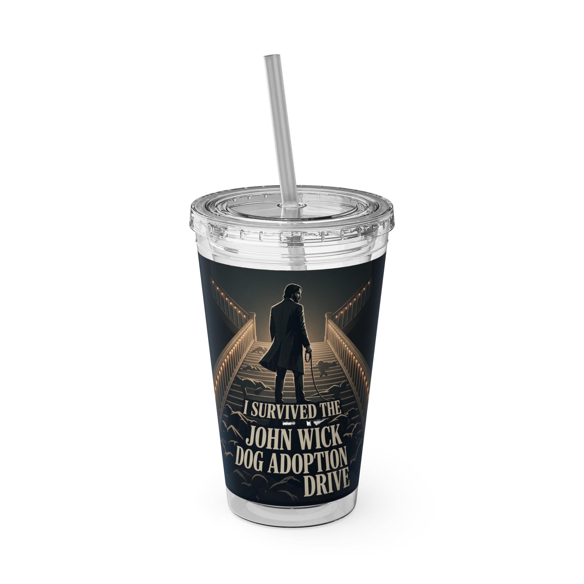 John Wick Dog Adoption Drive Tumbler - 16oz Insulated Straw Cup