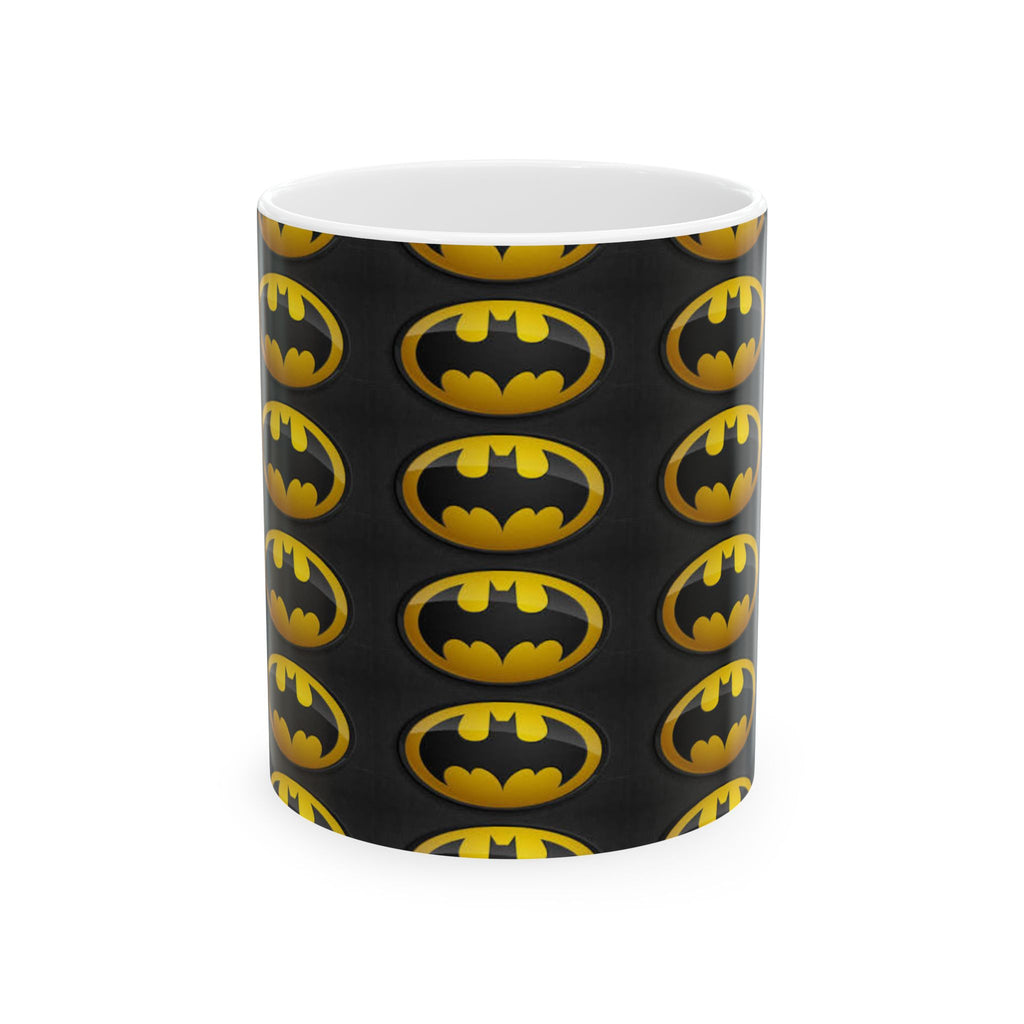 Batman Logo Ceramic Mug — Repeating Retro Bat-Signal Coffee Cup (11oz/15oz)