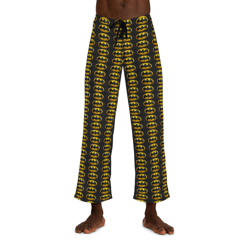 Batman Logo Men's Pajama Pants — Black & Yellow All-Over Print Lounge Sleepwear
