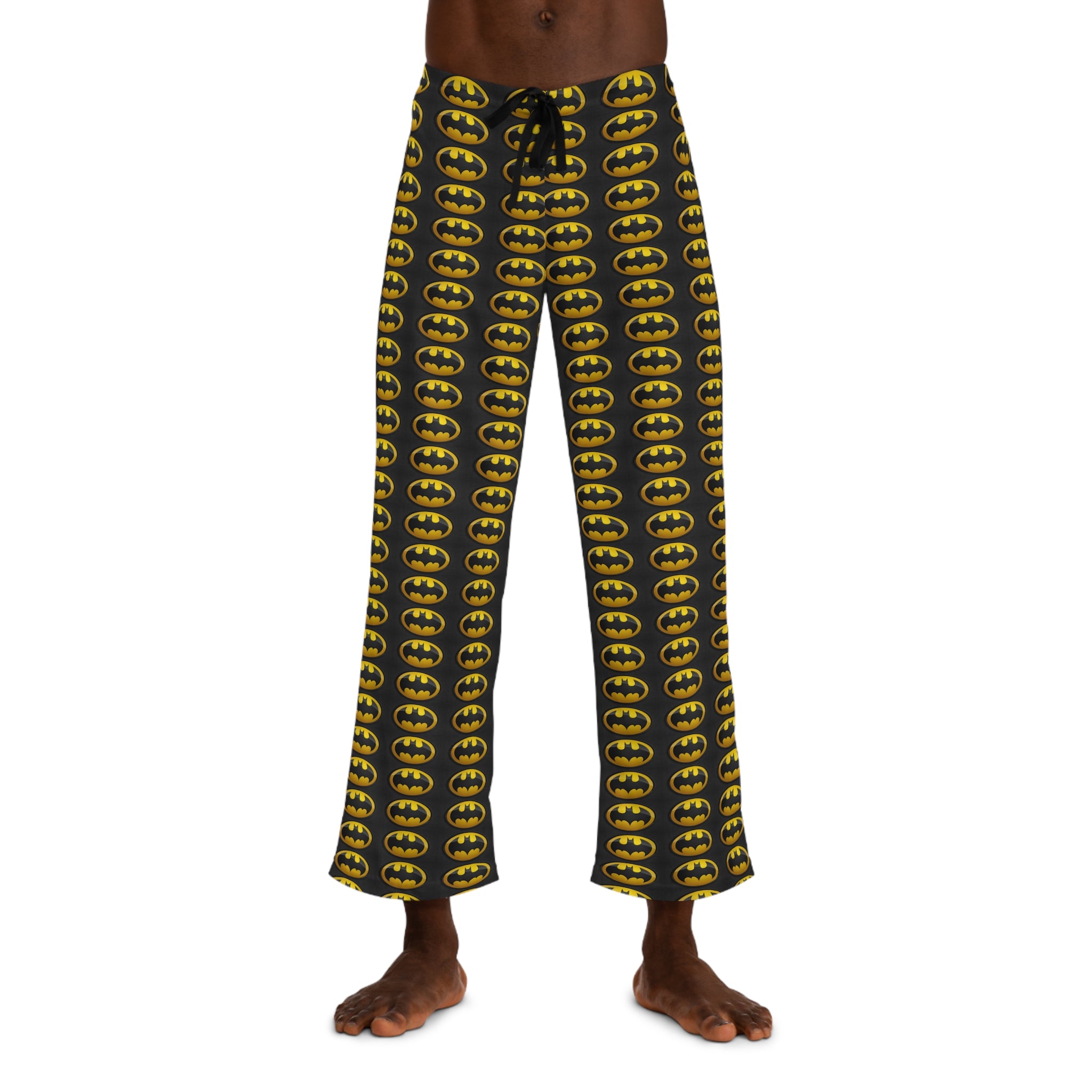Batman Logo Men's Pajama Pants — Black & Yellow All-Over Print Lounge Sleepwear