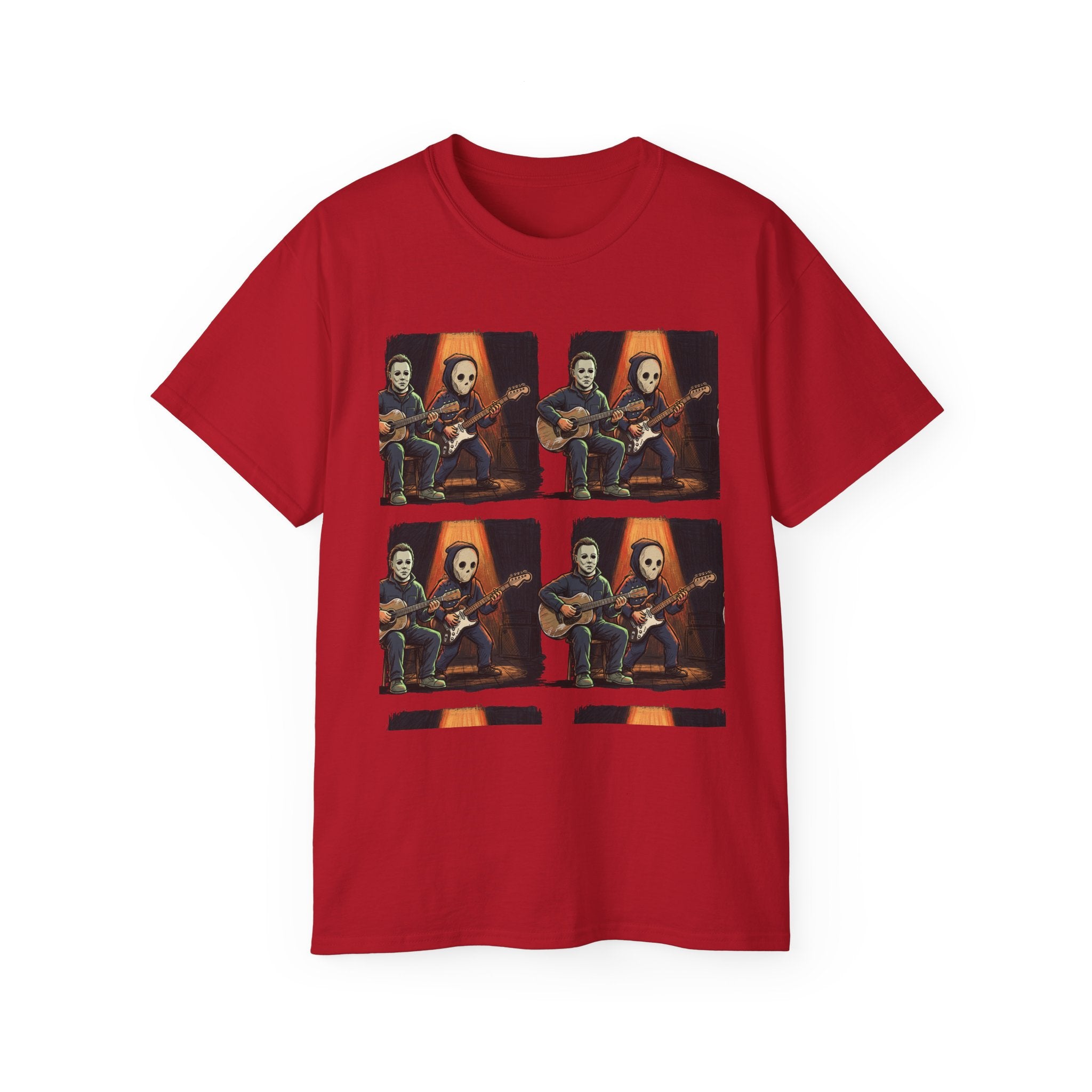 Skeleton Guitar Quartet T‑Shirt — Retro Vintage Horror Band Tee