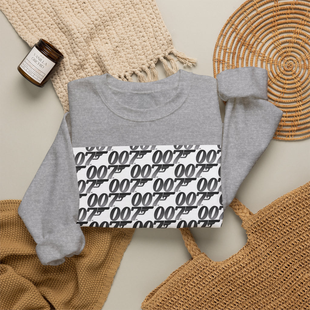 Crewneck Sweatshirt — Repeating '007' Retro Pattern Graphic