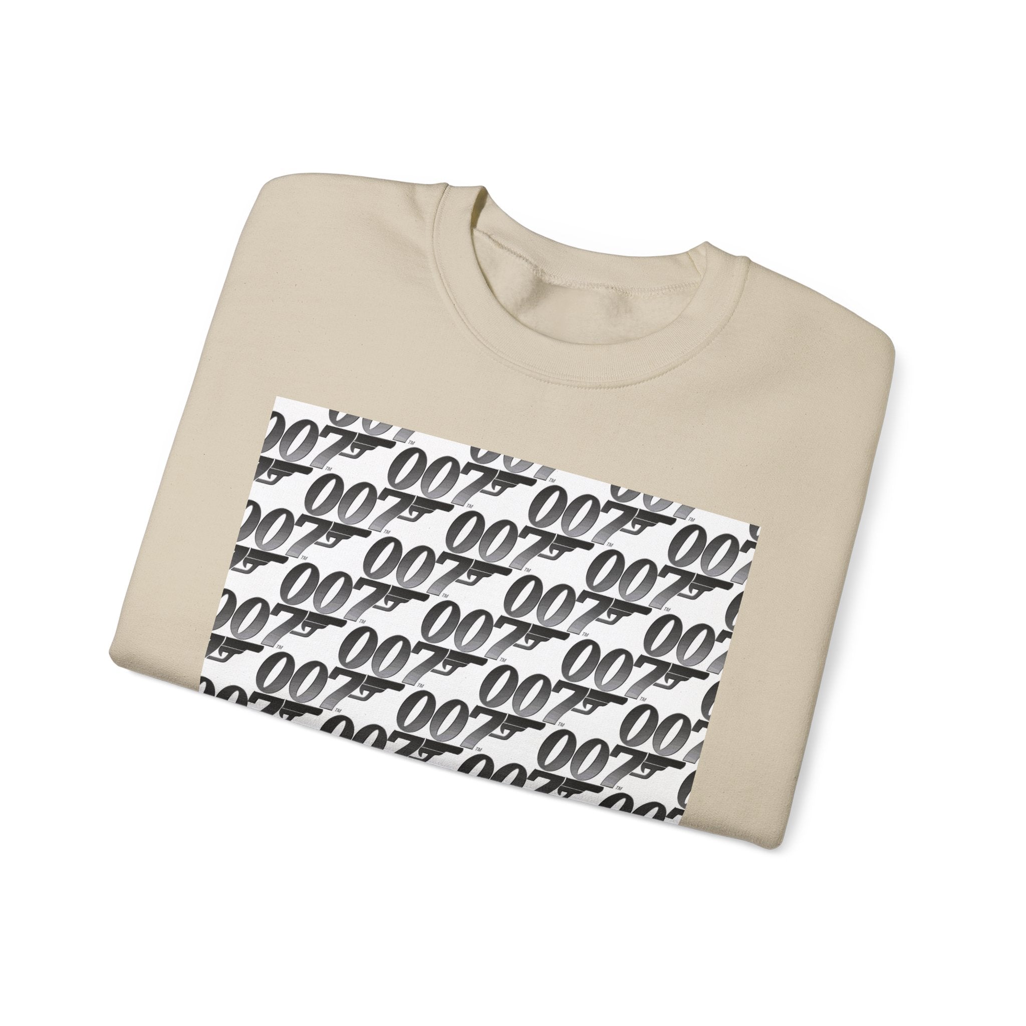 Crewneck Sweatshirt — Repeating '007' Retro Pattern Graphic