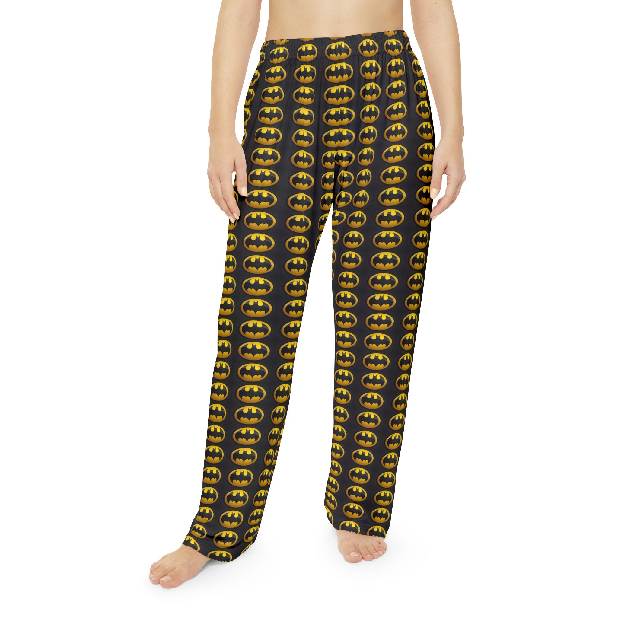 Batman Logo Women's Pajama Pants — All-Over Print Cotton Lounge Sleepwear