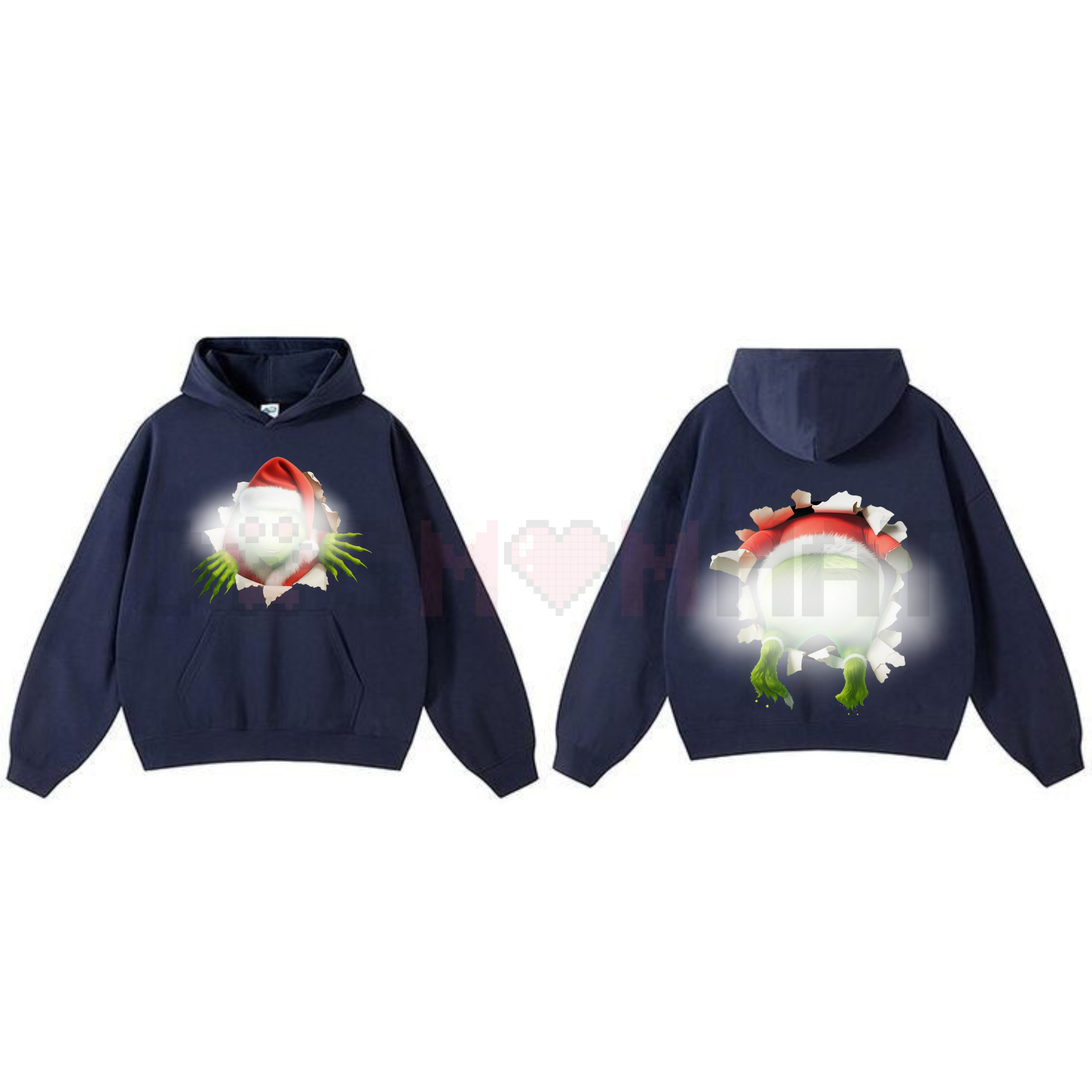 Christmas Movie Character Green Guy Through Hole 2 Sided Graphic Printed T-Shirt Hoodie