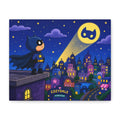 Kids Superhero Canvas Wall Art — Cozy Night Cityscape Matte Stretched Print