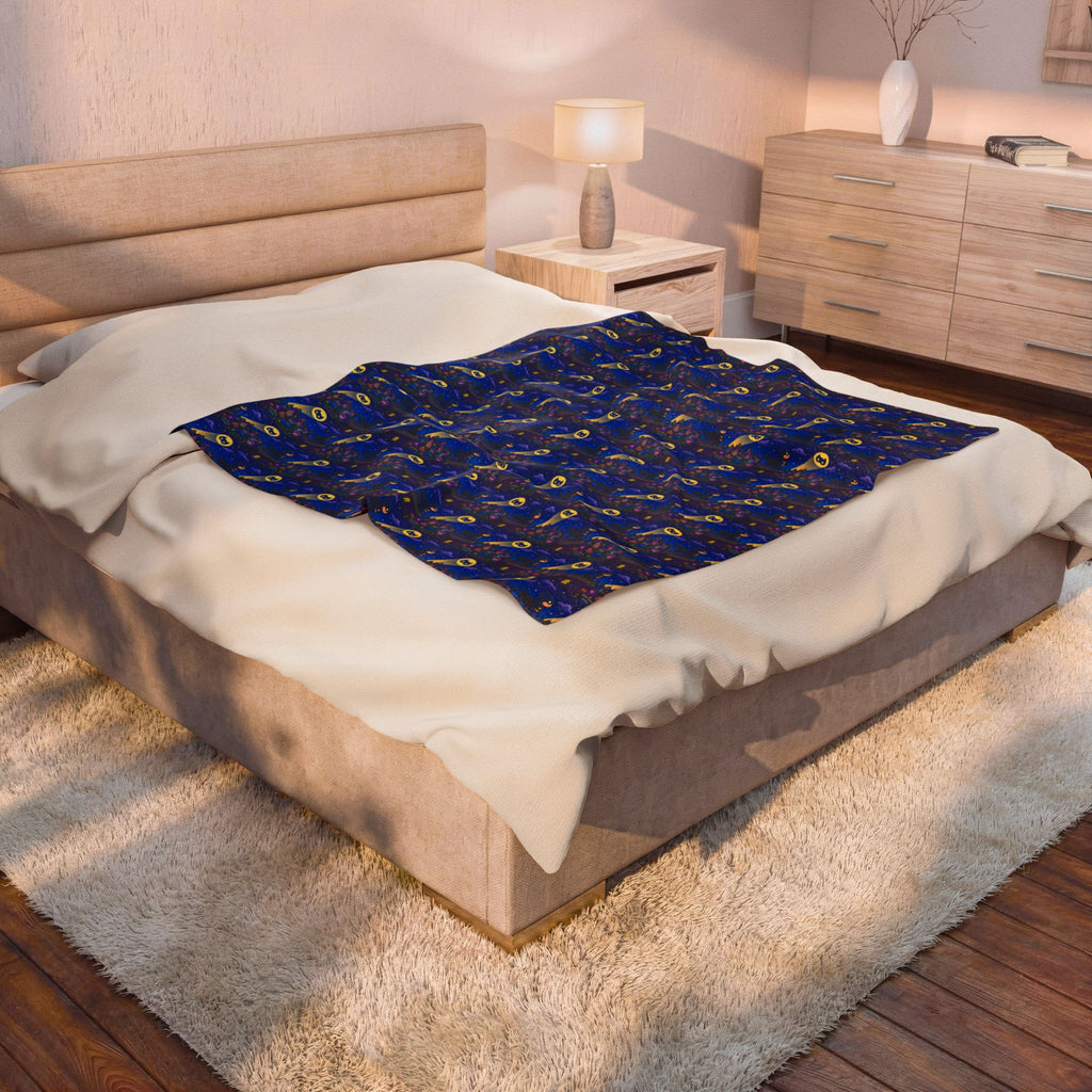 Velveteen Plush Blanket — Blue Space Rocket Pattern Cozy Throw for Kids & Space Fans