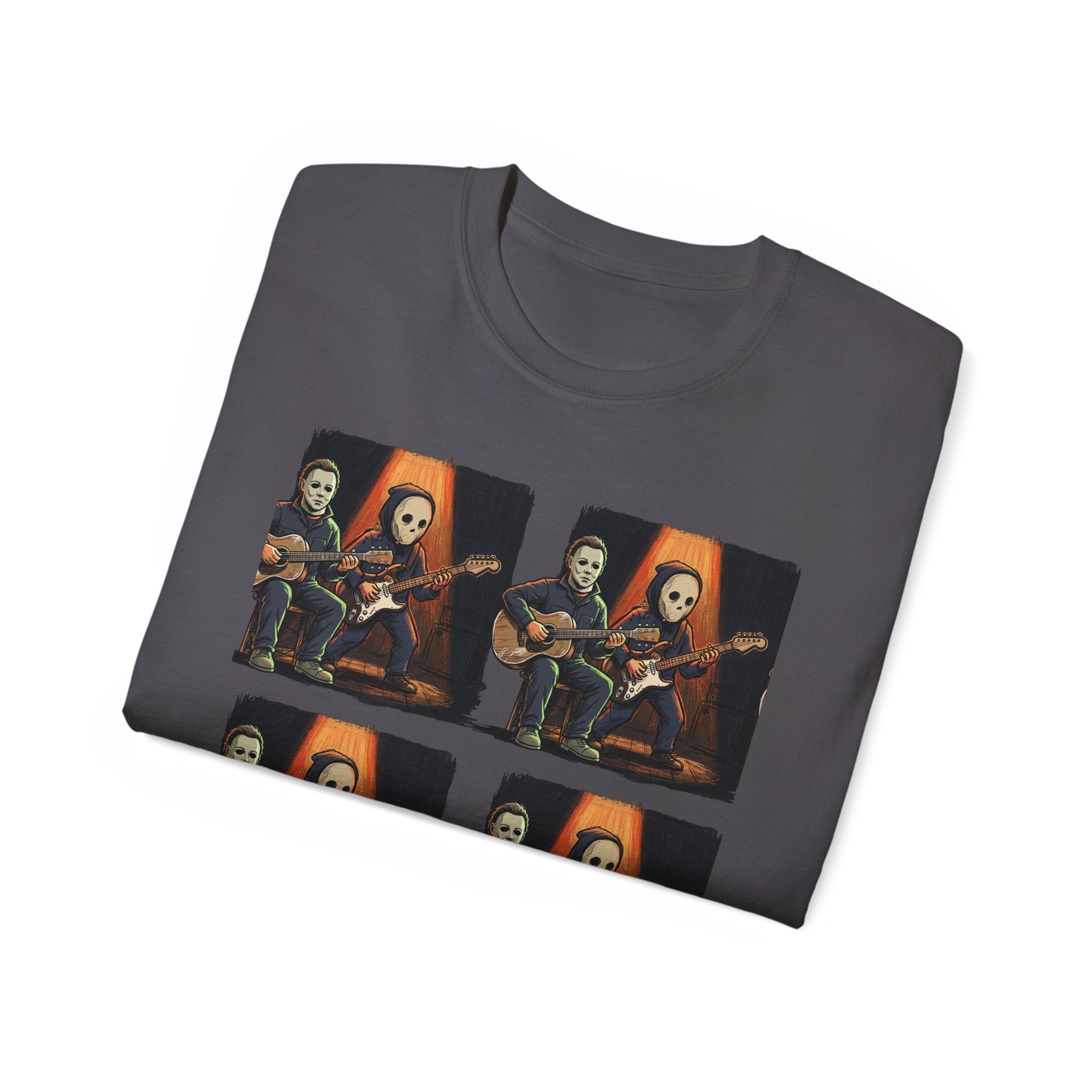 Skeleton Guitar Quartet T‑Shirt — Retro Vintage Horror Band Tee