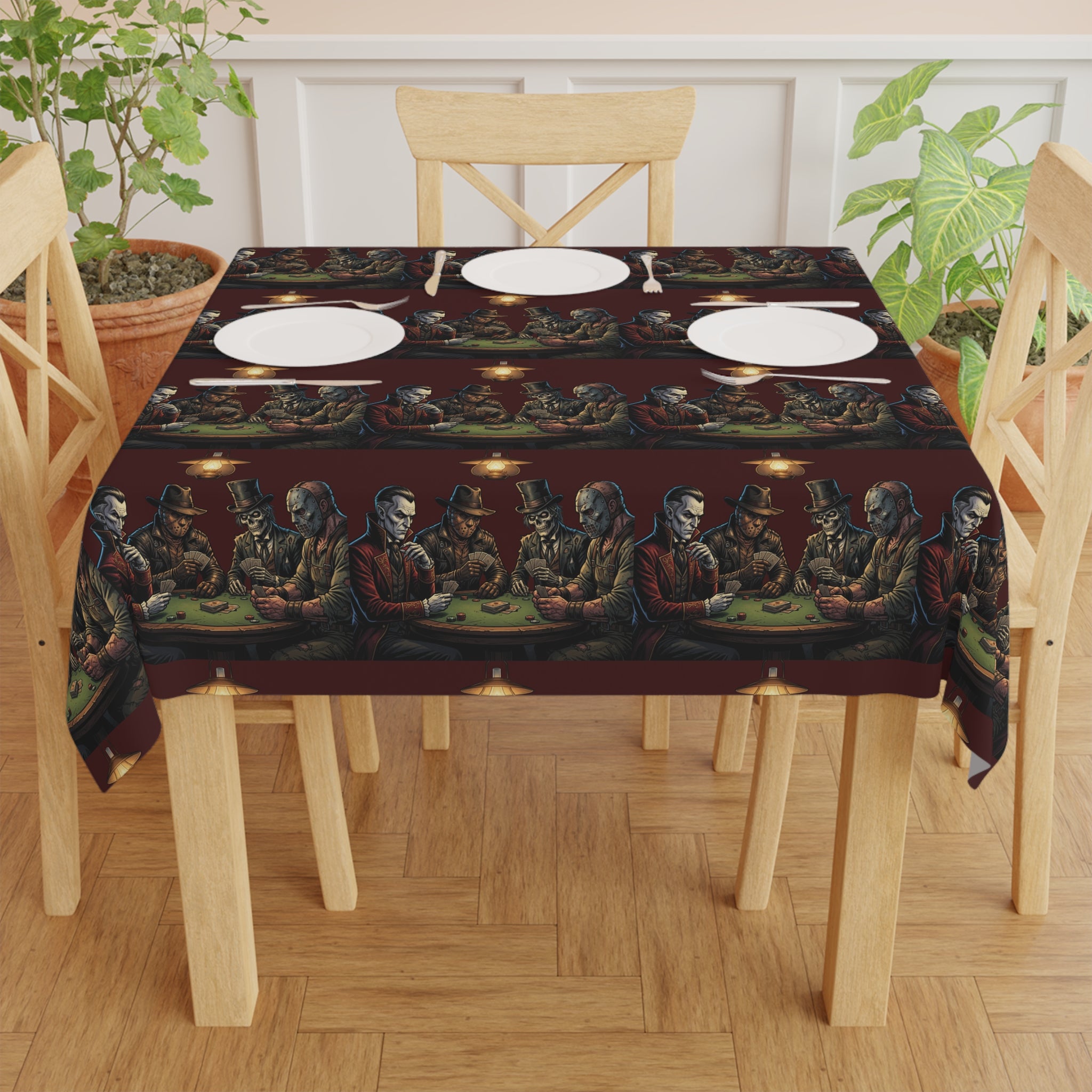 Gothic Tarot Feast Tablecloth — Dark Vintage Tarot Card Pattern for Halloween & Dinner Parties