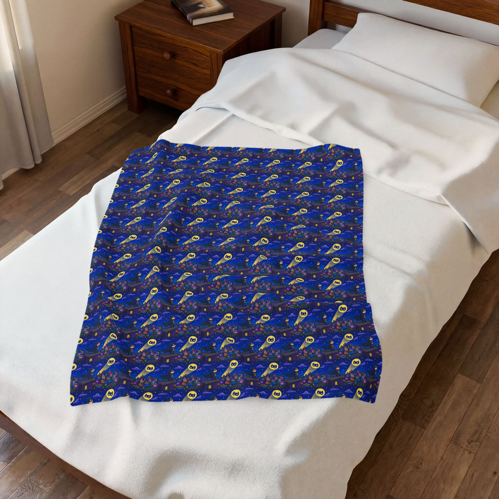 Velveteen Plush Blanket — Blue Space Rocket Pattern Cozy Throw for Kids & Space Fans