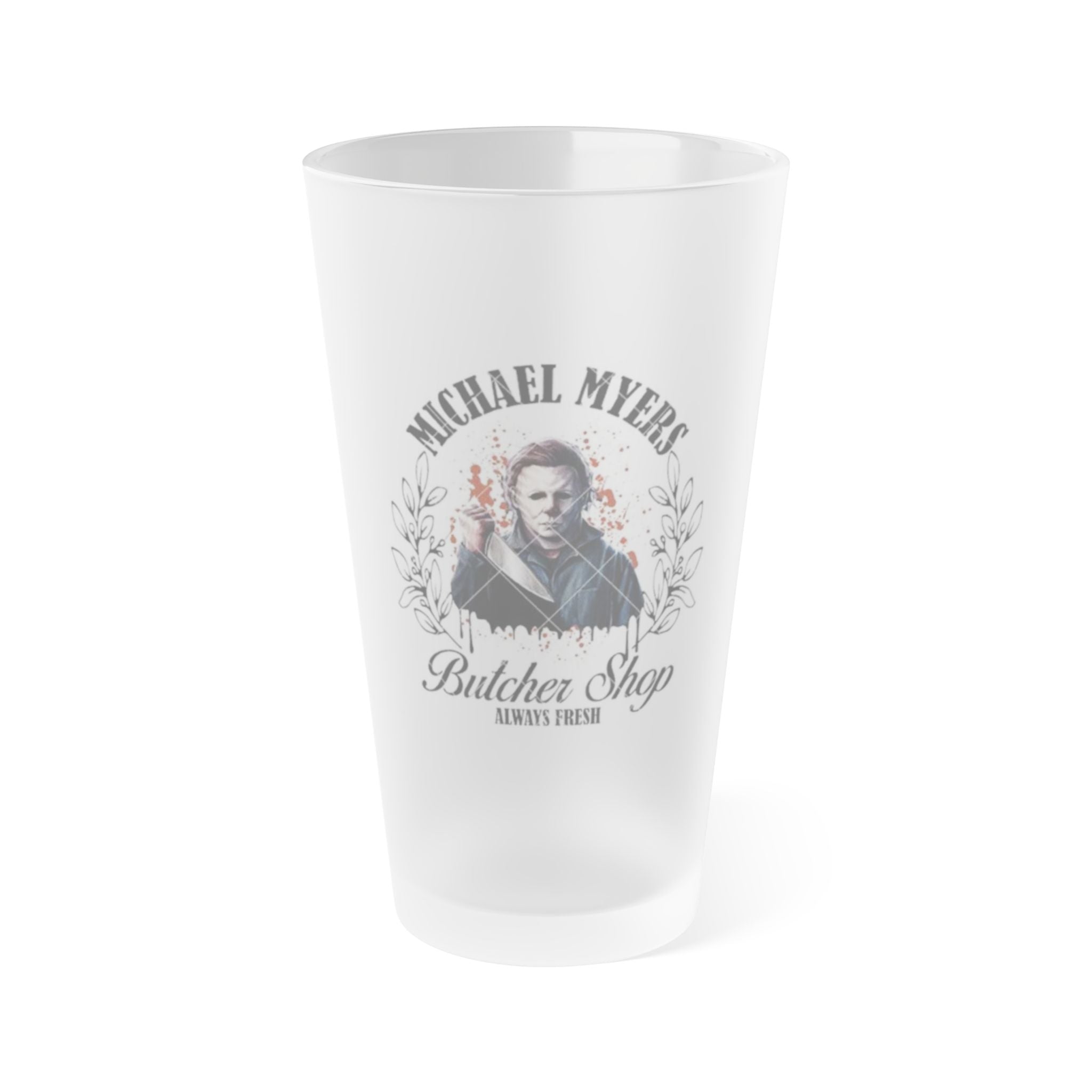 Frosted Pint Glass — Vintage Horror Movie Design, 16 oz