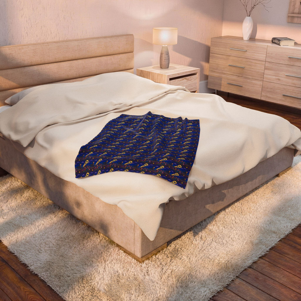 Velveteen Plush Blanket — Blue Space Rocket Pattern Cozy Throw for Kids & Space Fans