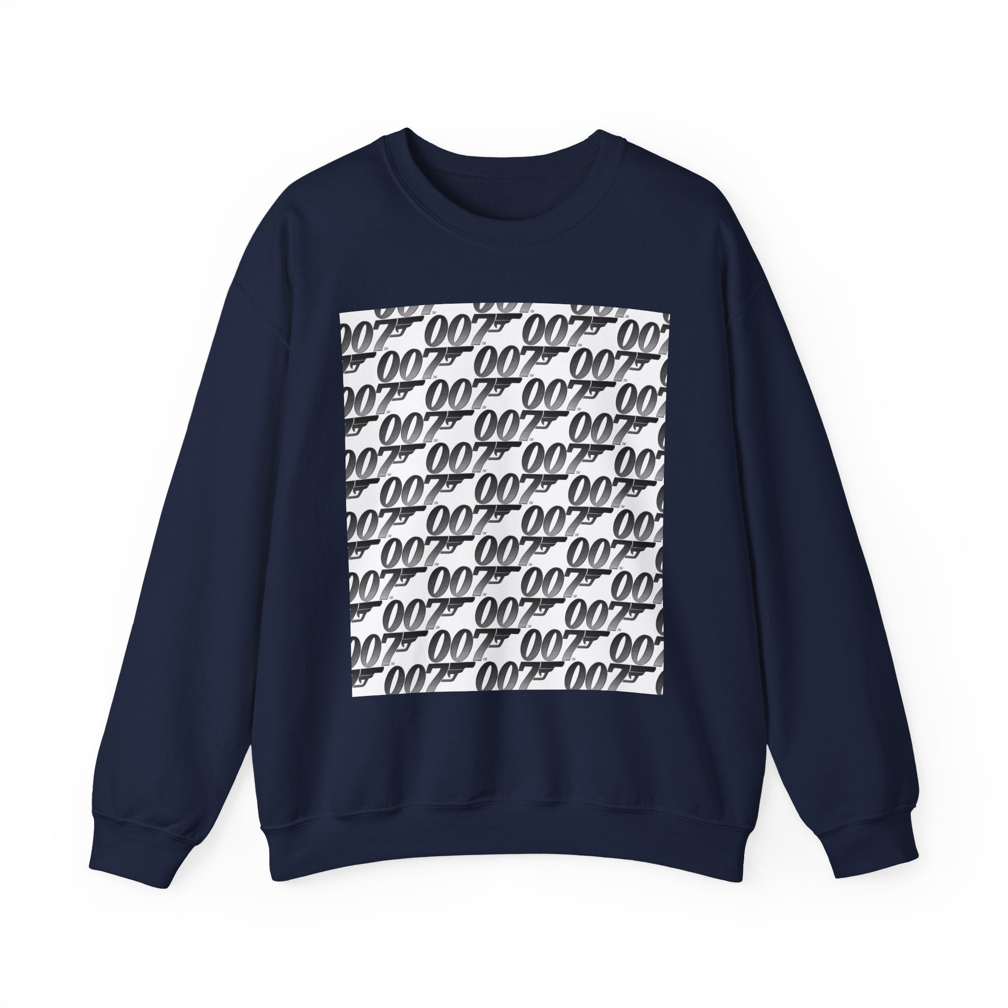 Crewneck Sweatshirt — Repeating '007' Retro Pattern Graphic