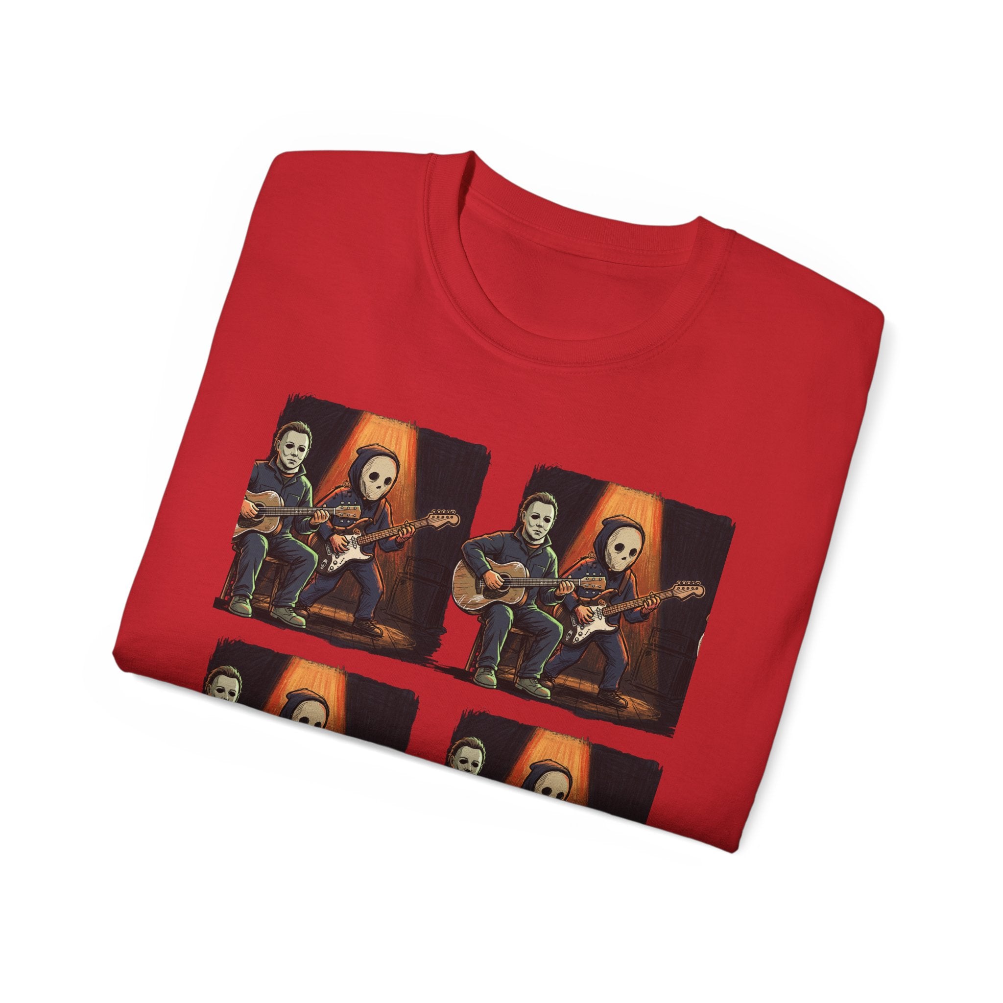 Skeleton Guitar Quartet T‑Shirt — Retro Vintage Horror Band Tee