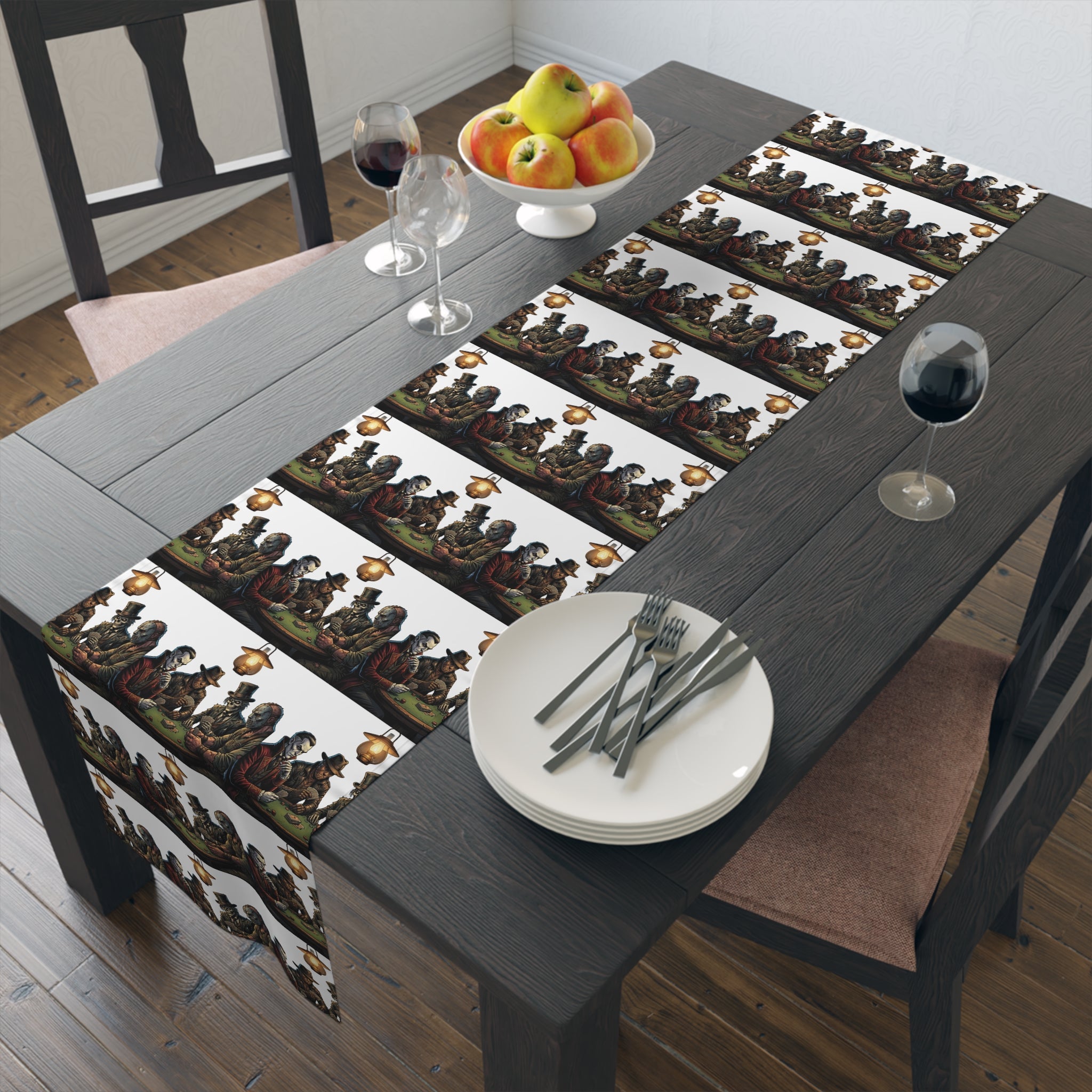Medieval Feast Table Runner — Vintage Banquet Scene Cotton-Poly Runner