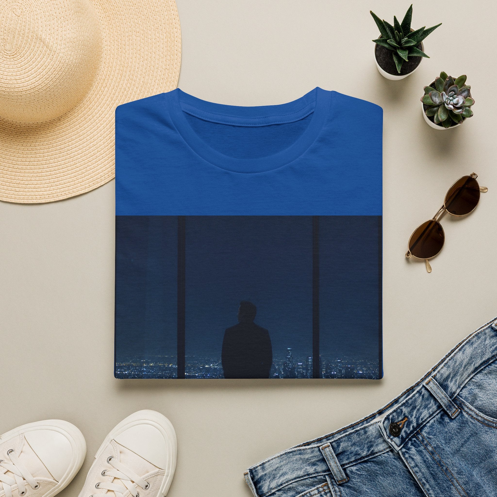Night Window T-Shirt — Silhouette Over Cityscape Graphic Tee