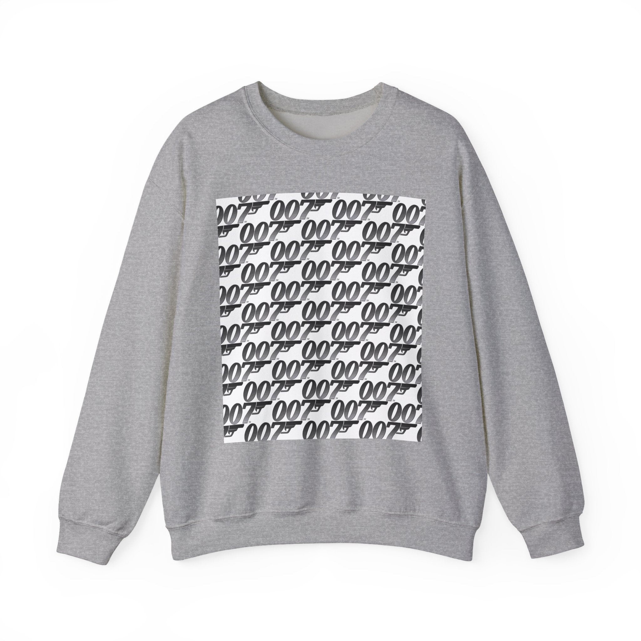 Crewneck Sweatshirt — Repeating '007' Retro Pattern Graphic