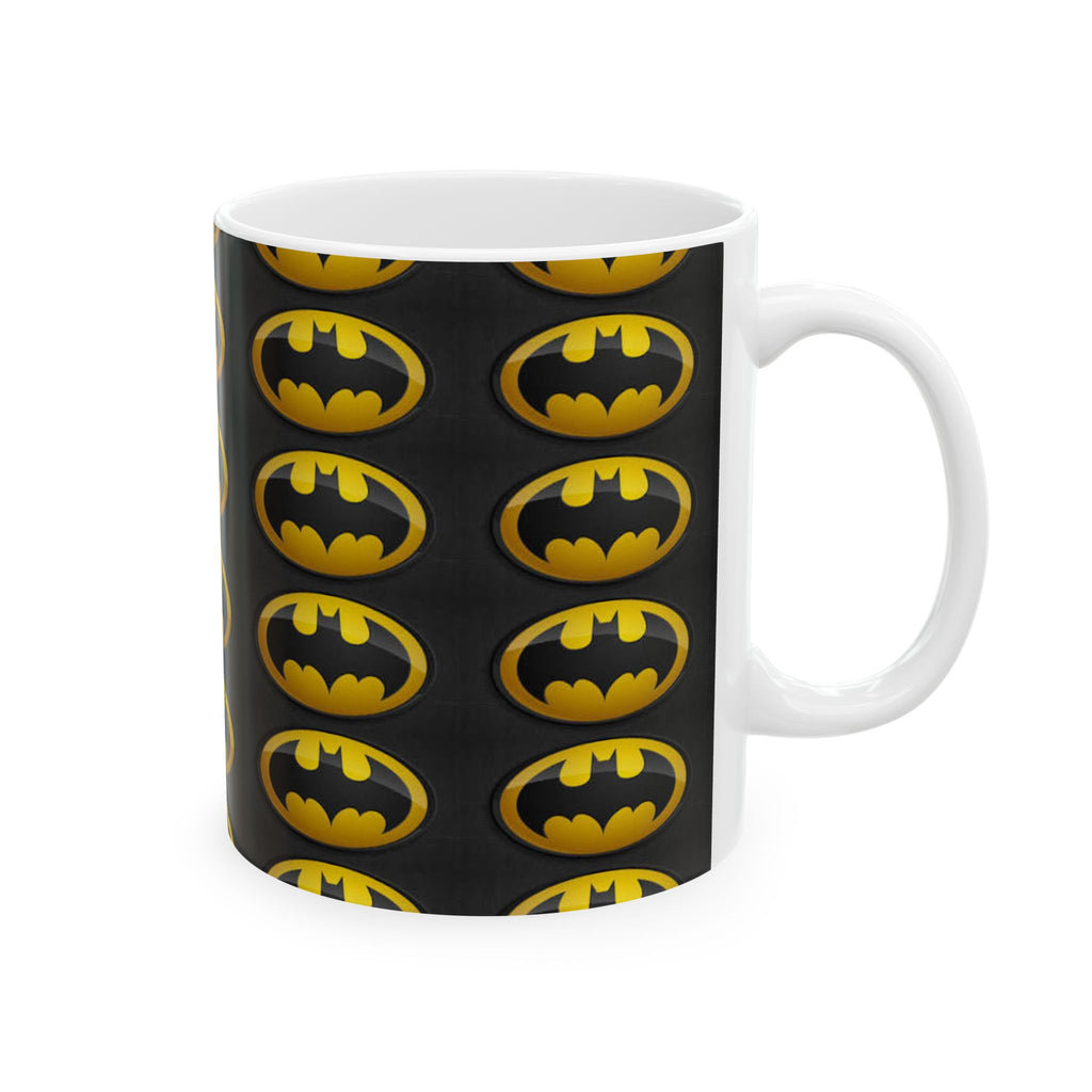 Batman Logo Ceramic Mug — Repeating Retro Bat-Signal Coffee Cup (11oz/15oz)