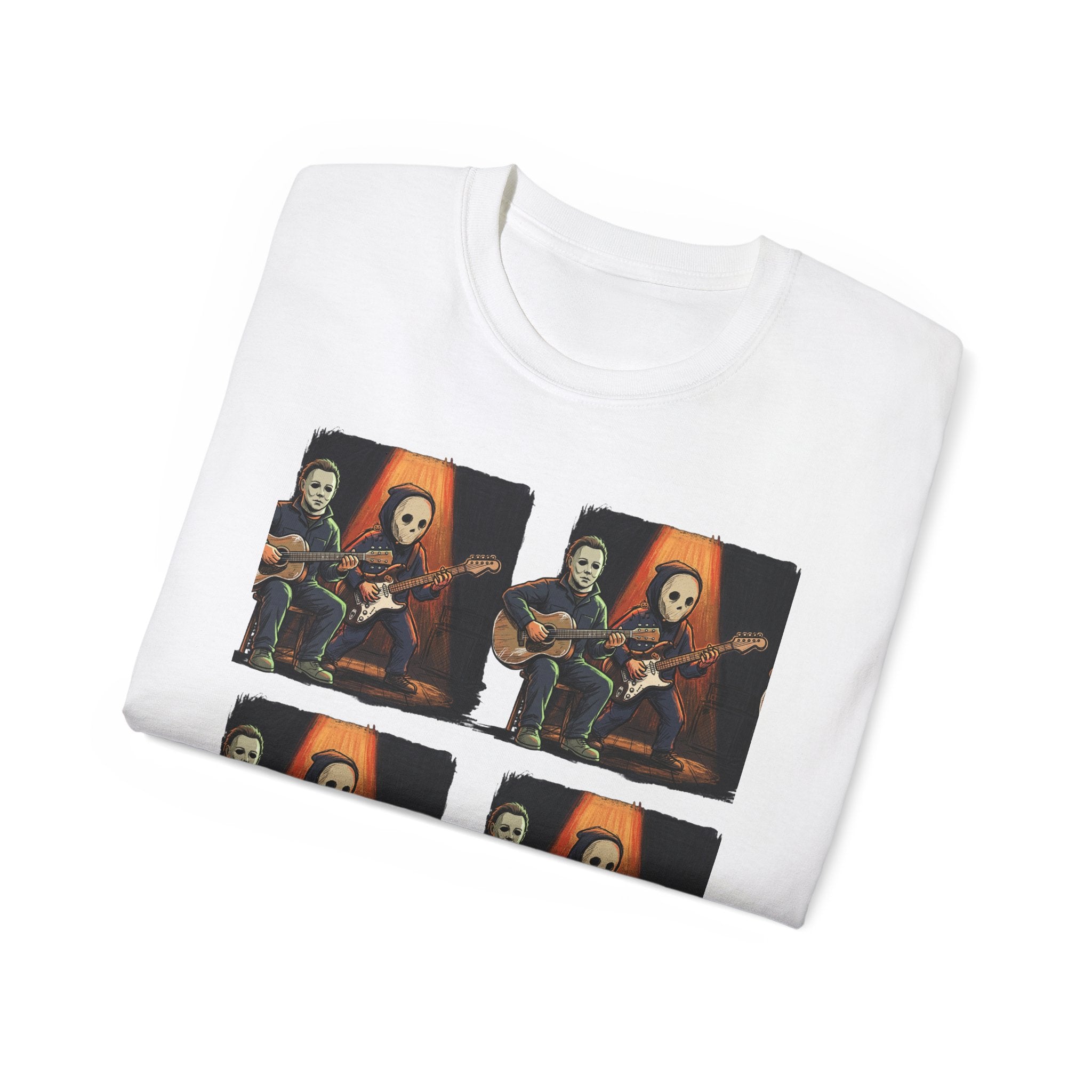 Skeleton Guitar Quartet T‑Shirt — Retro Vintage Horror Band Tee