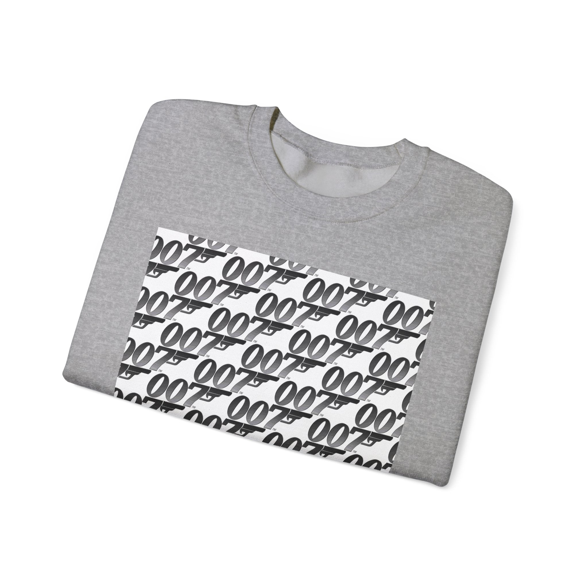 Crewneck Sweatshirt — Repeating '007' Retro Pattern Graphic