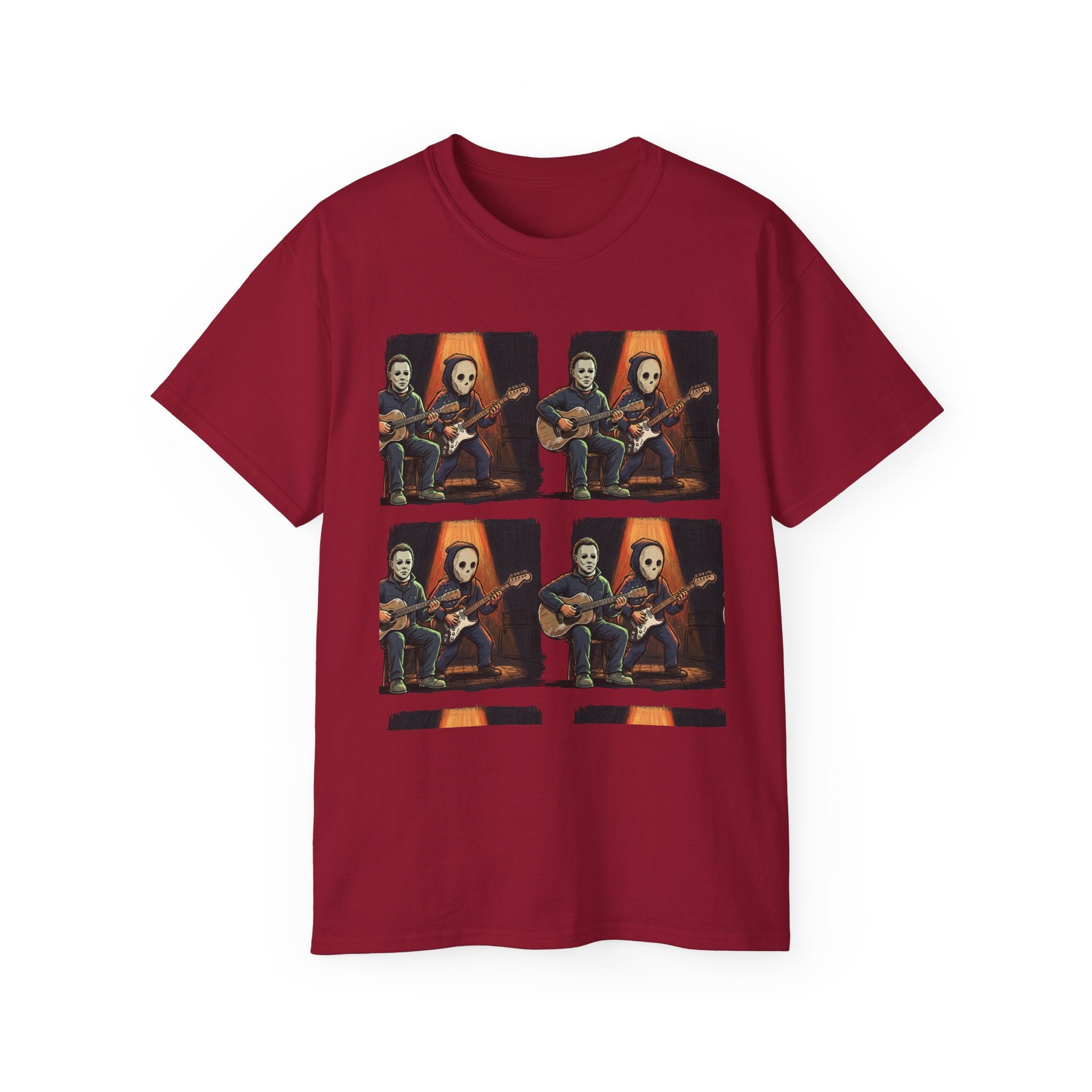 Skeleton Guitar Quartet T‑Shirt — Retro Vintage Horror Band Tee