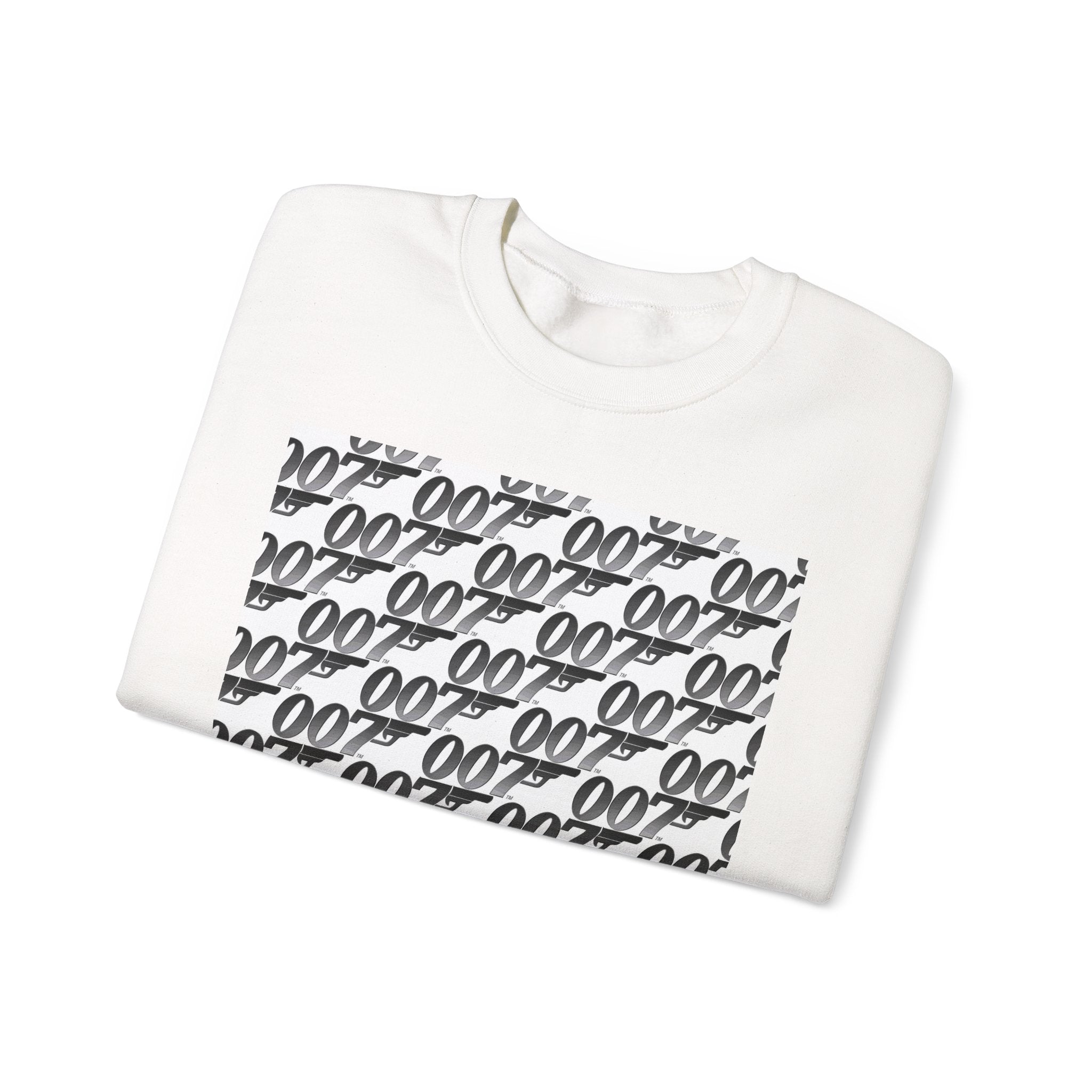 Crewneck Sweatshirt — Repeating '007' Retro Pattern Graphic