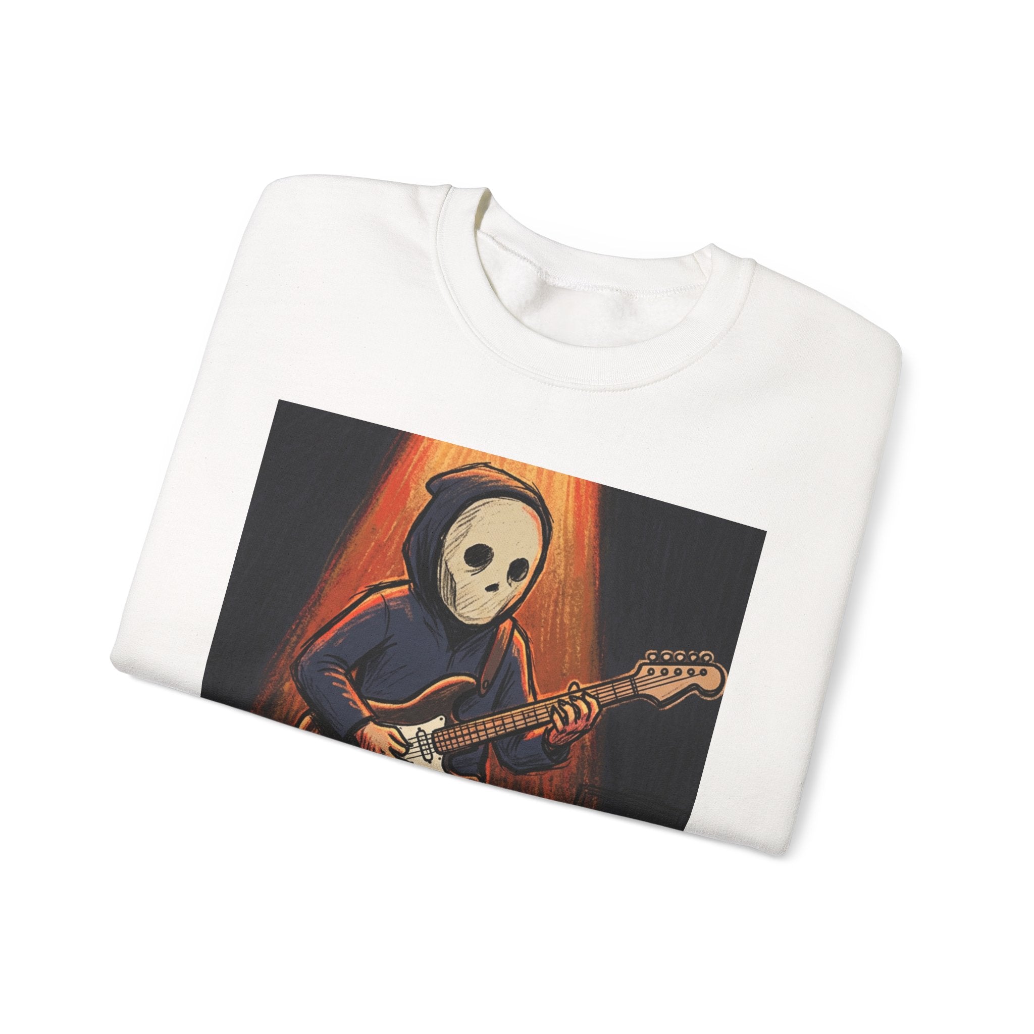Guitar Skull Crewneck Sweatshirt — Rock Music Skeleton Graphic Pullover