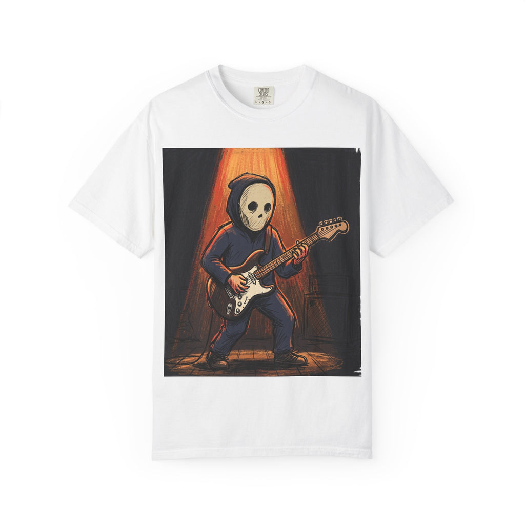 Guitar-Playing Skull Tee — Rocker Skeleton Graphic T-Shirt