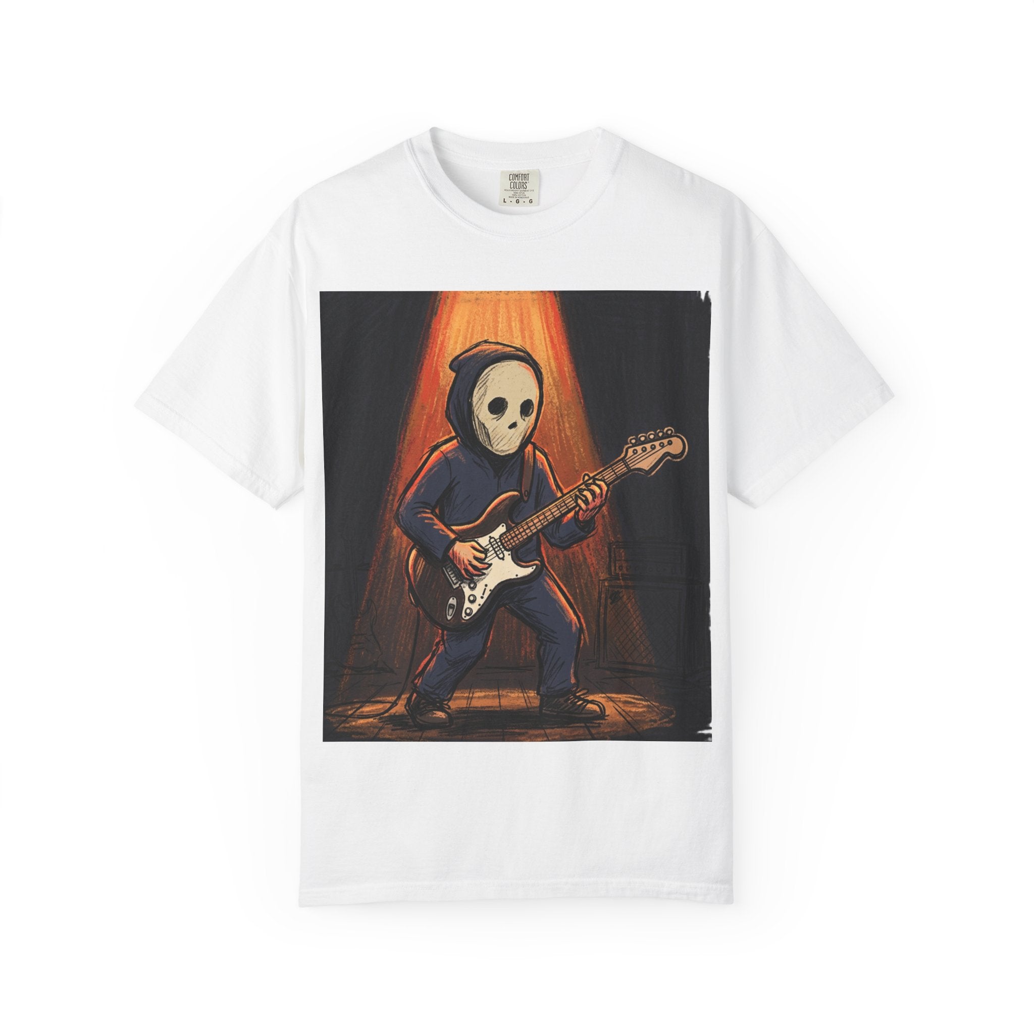 Guitar-Playing Skull Tee — Rocker Skeleton Graphic T-Shirt