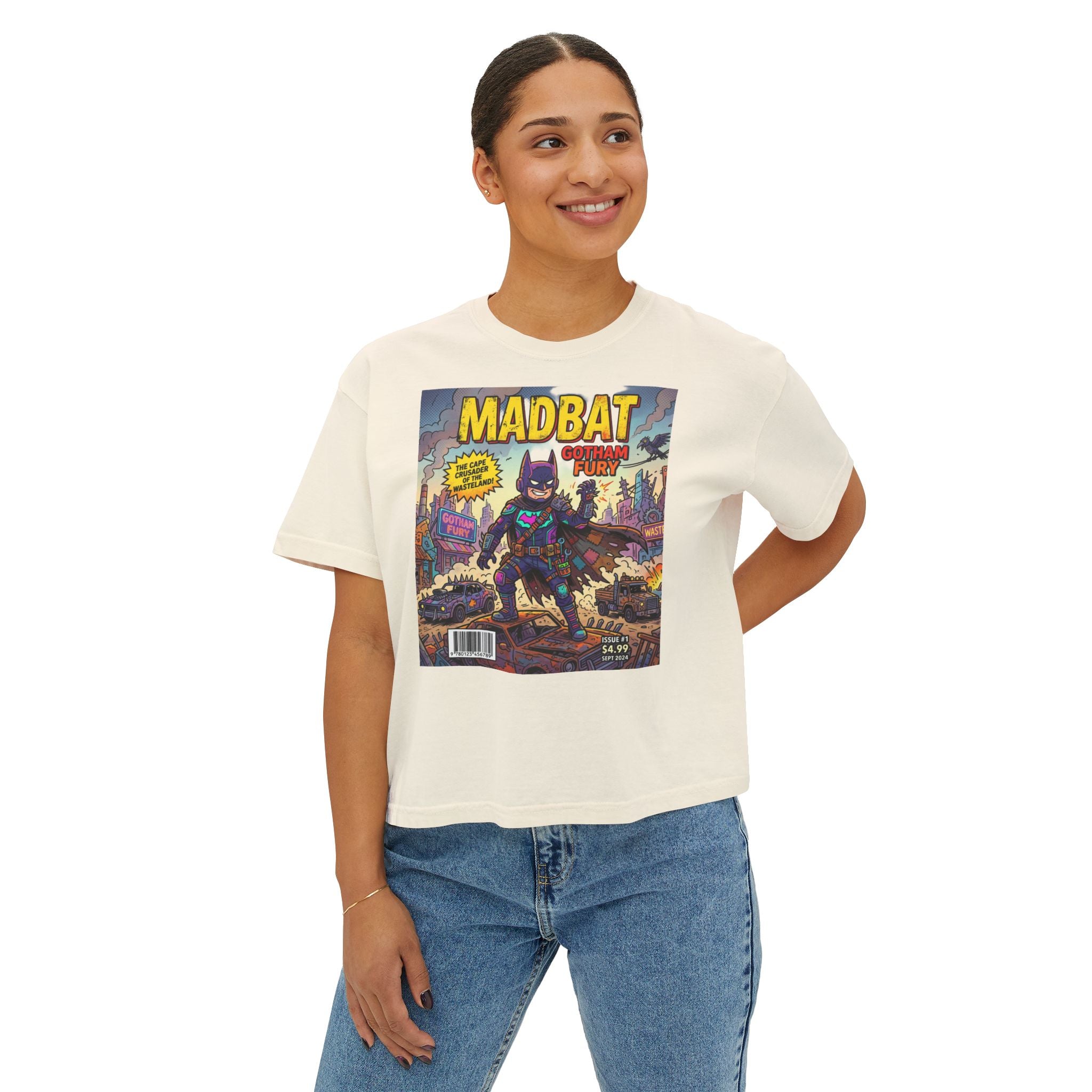 Madbat Comic Cover Graphic Tee — Vintage Comic-Style Women's Boxy T-Shirt