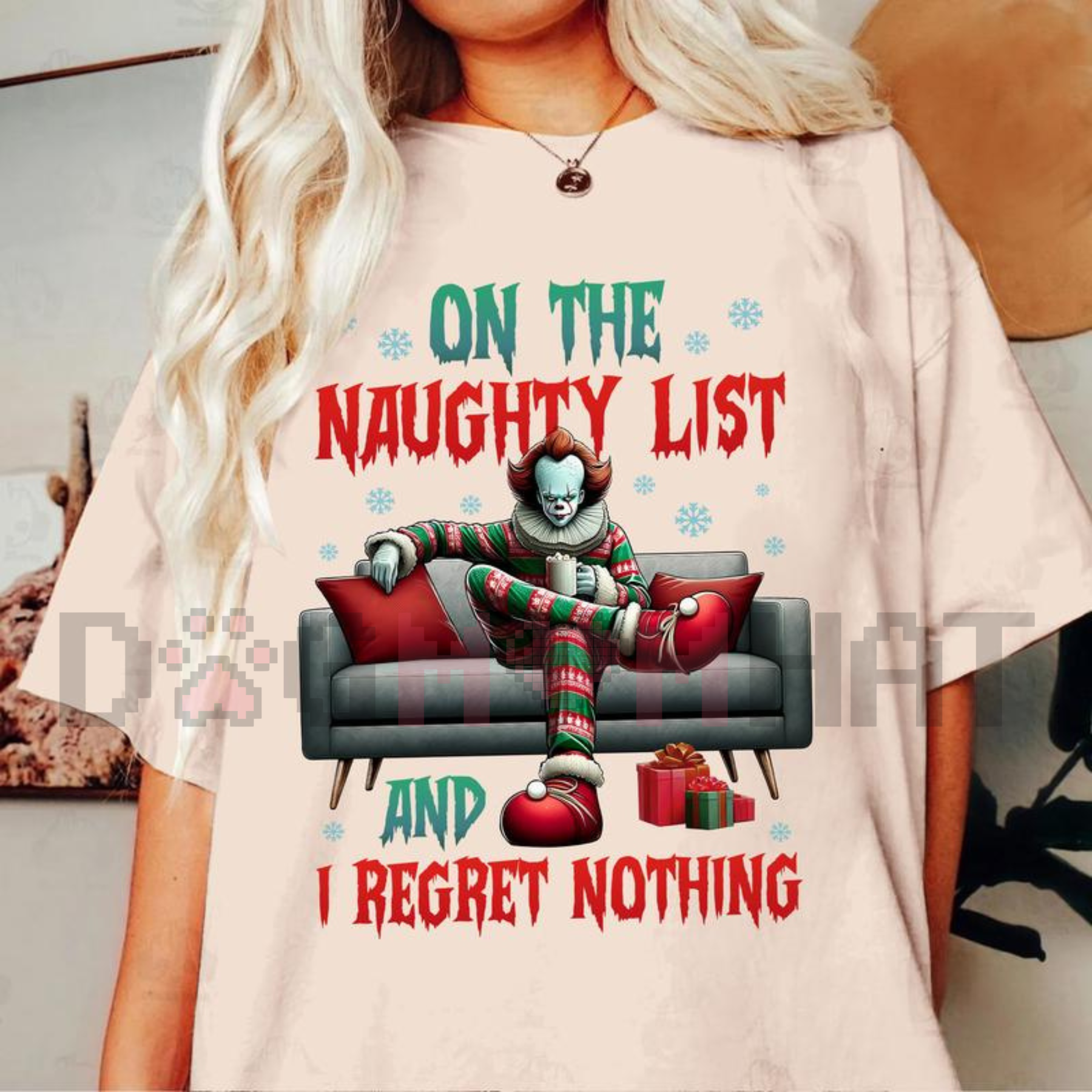 On The Naughty List And I Regret Nothing" Christmas Shirt – Team Naughty Sweater, Festive Holiday Movies Tee